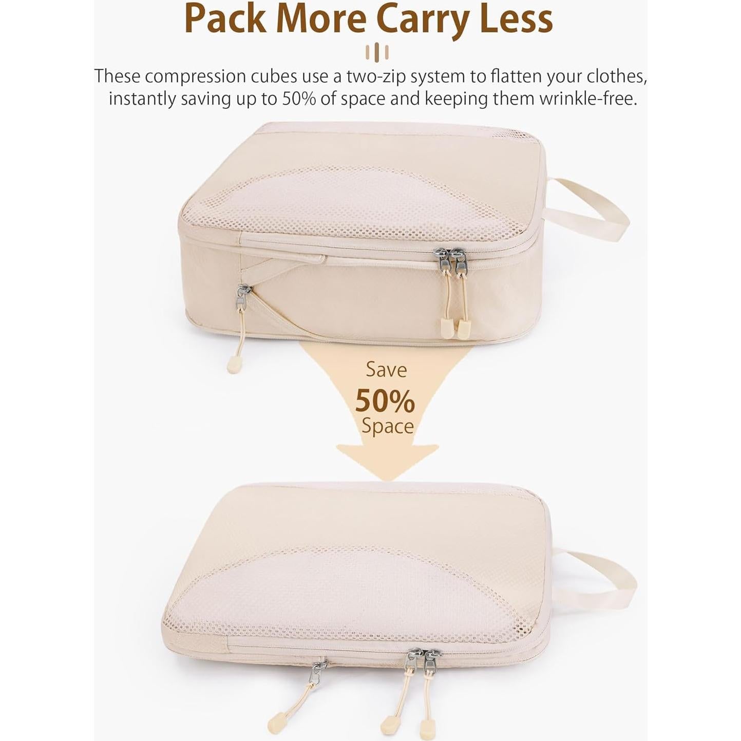 Cubos de Compresión TRMFUSA 10 Piezas Beige para Viaje