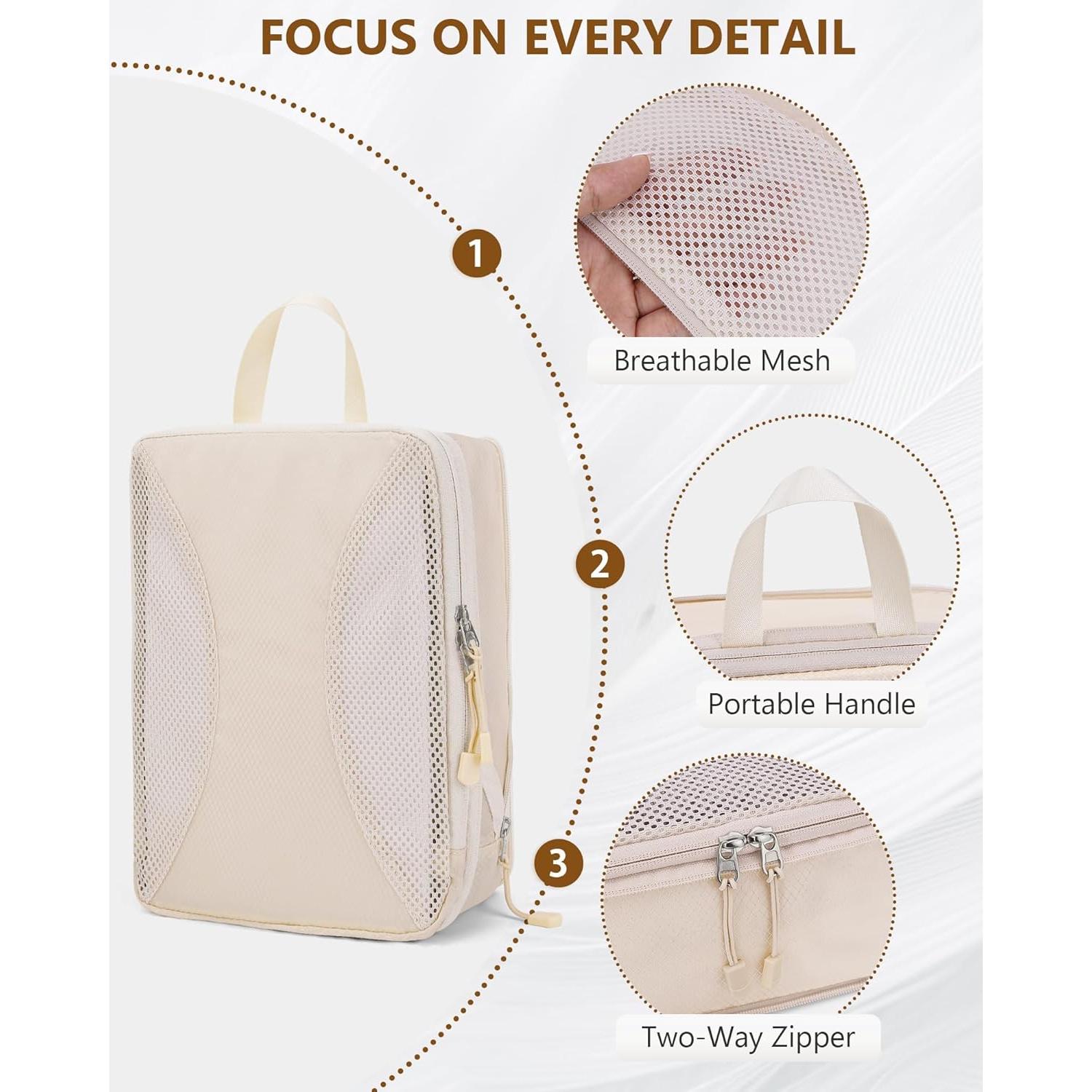 Cubos de Compresión TRMFUSA 10 Piezas Beige para Viaje