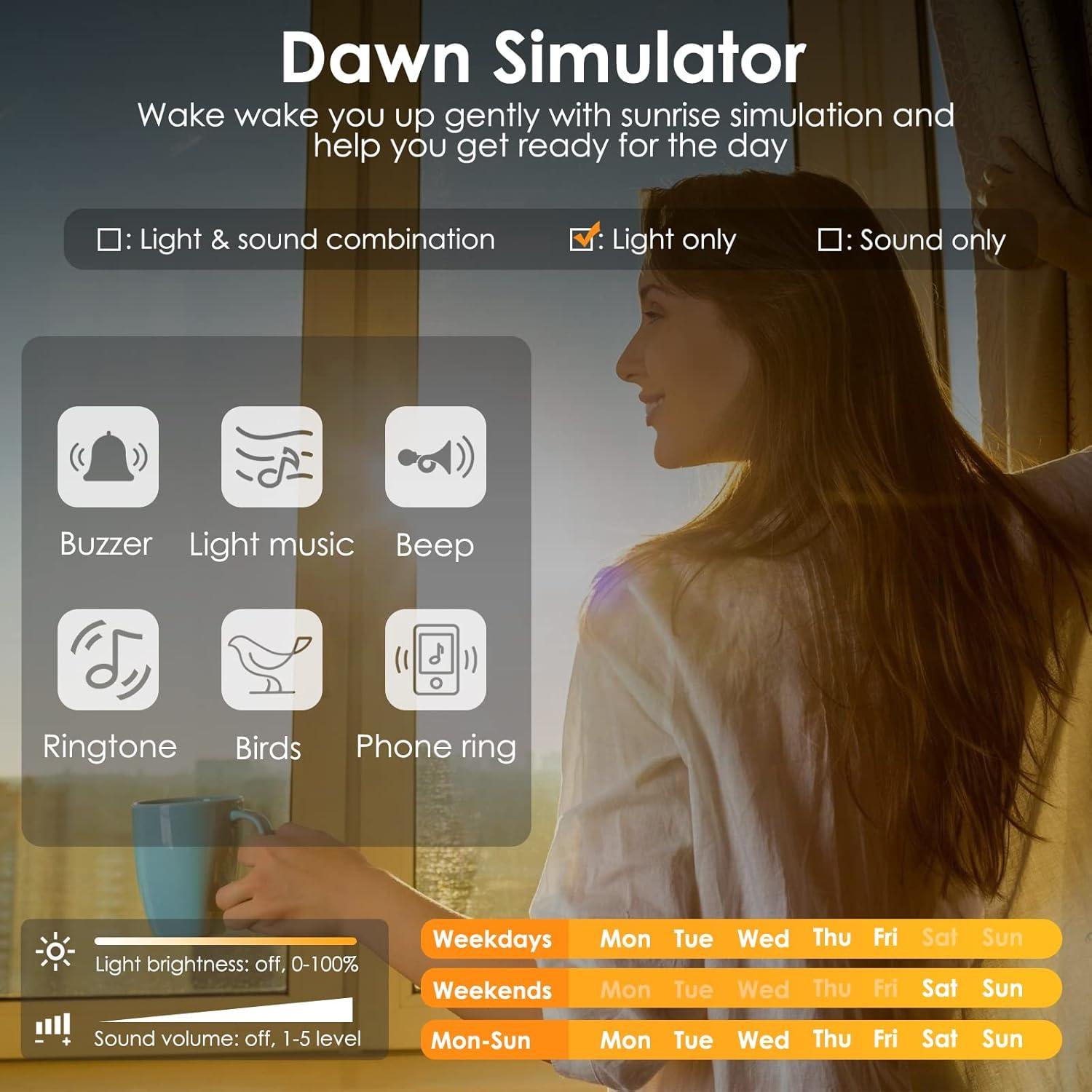 Despertador de Amanecer APUZOM con Luz Multicolor y Sonidos