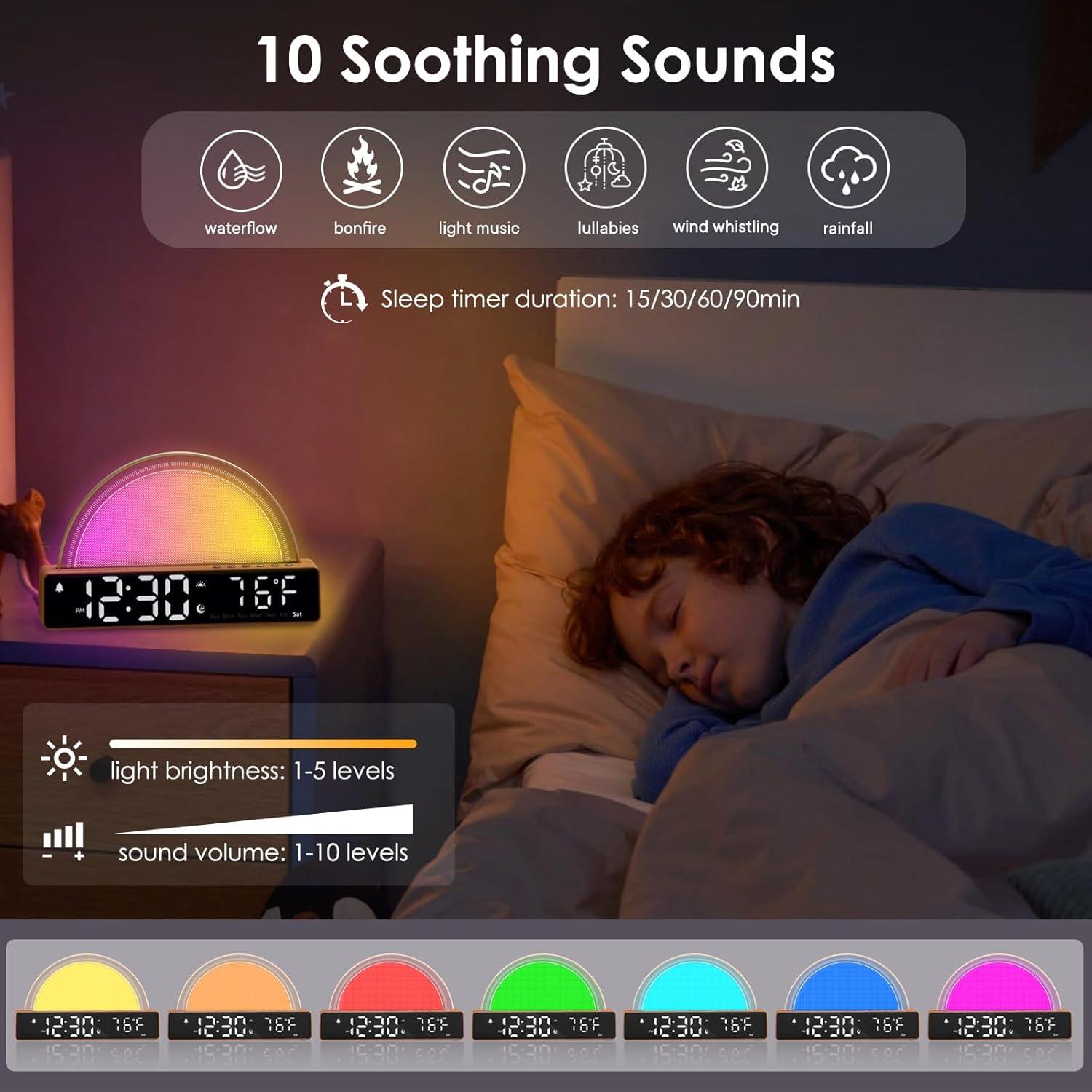 Despertador de Amanecer APUZOM con Luz Multicolor y Sonidos