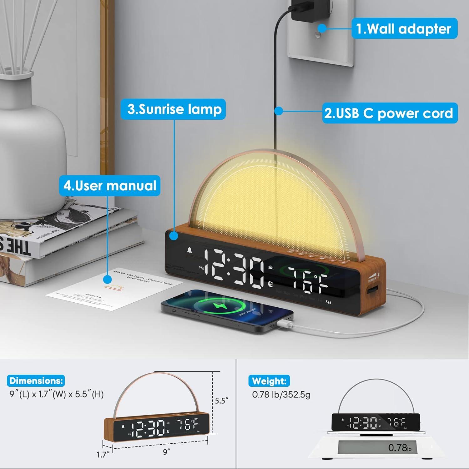 Despertador de Amanecer APUZOM con Luz Multicolor y Sonidos