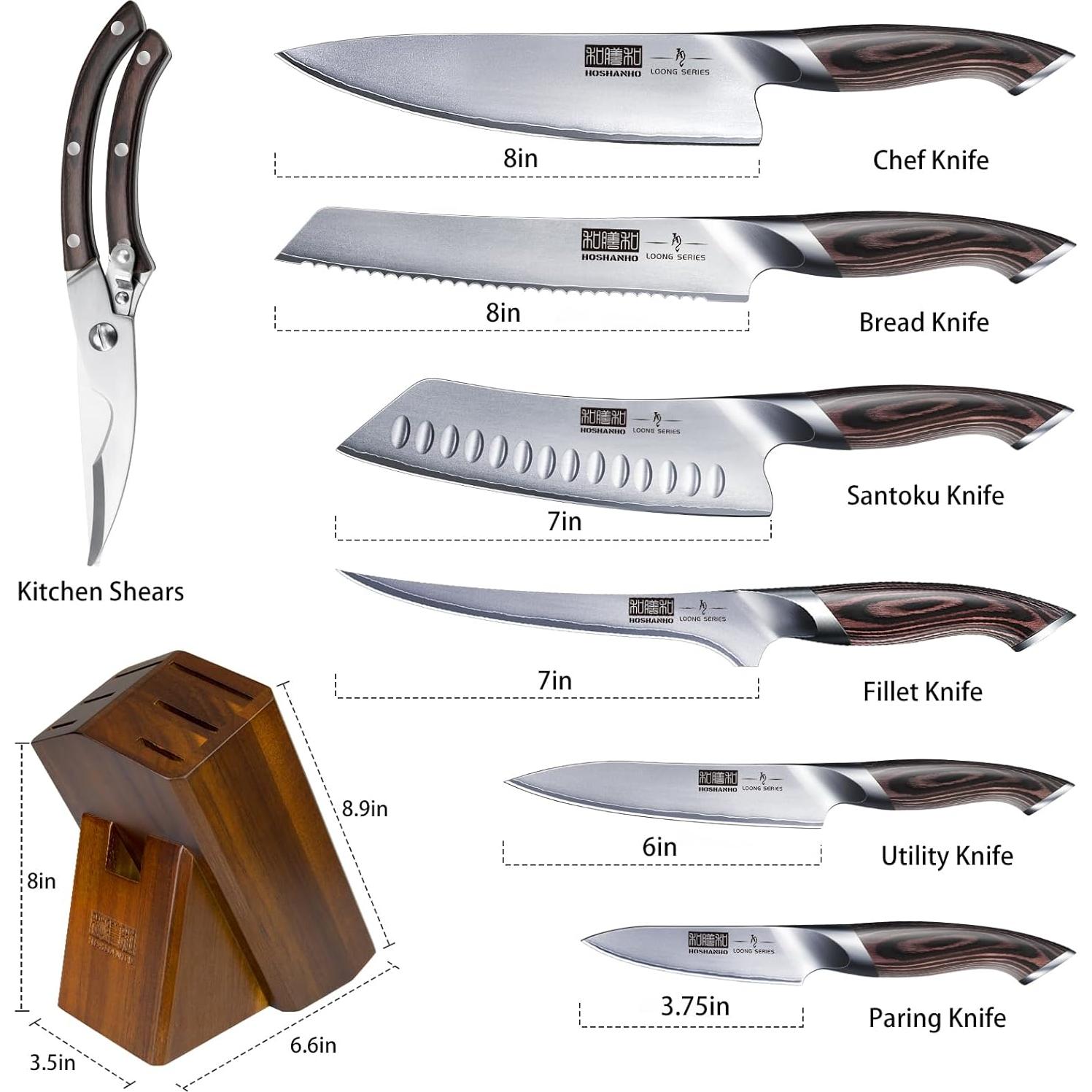 Juego de cuchillos HOSHANHO 8 piezas acero japonés ultra afilados