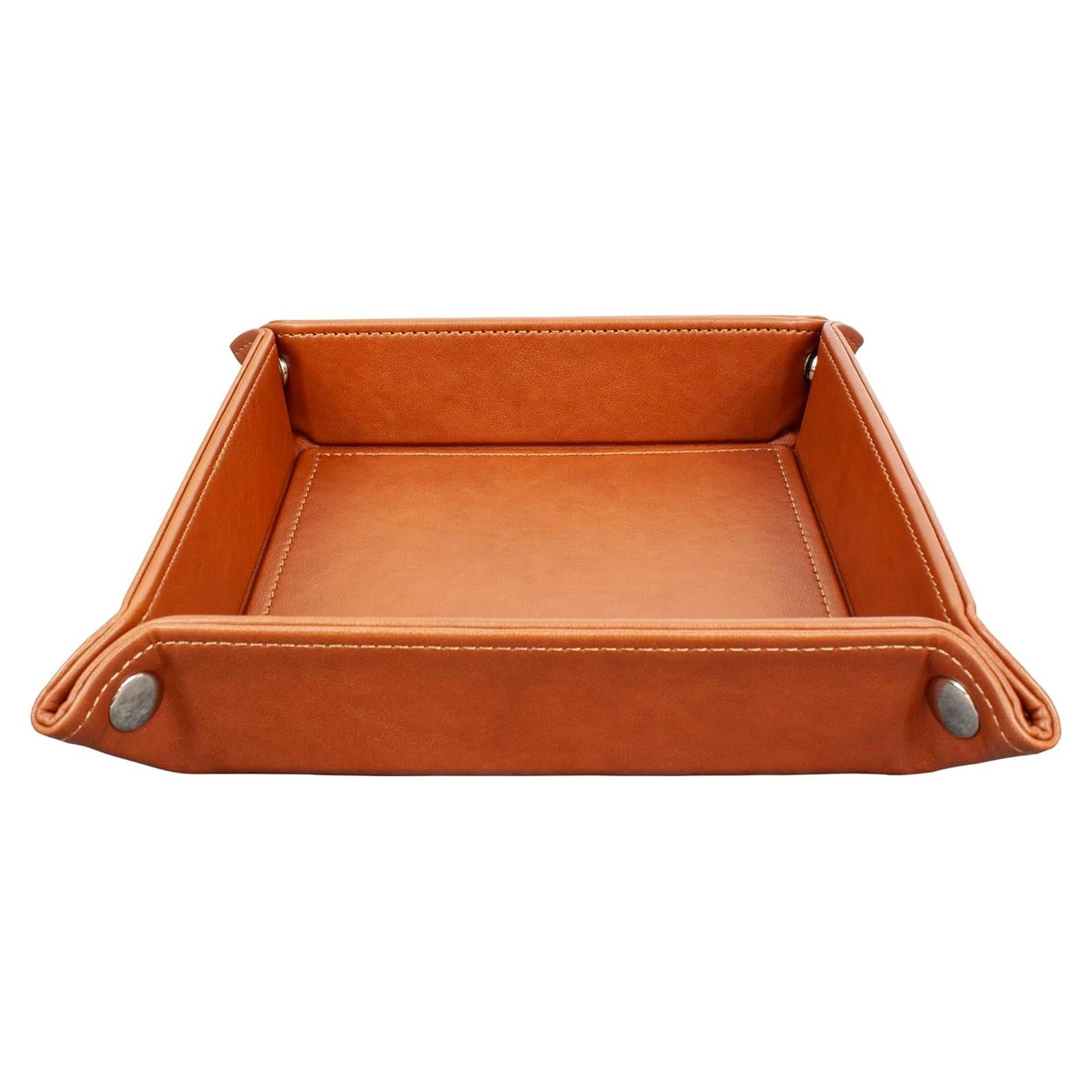 Bandeja de Valet de Cuero Vegano Eurow Marrón Plegable 18.65cm