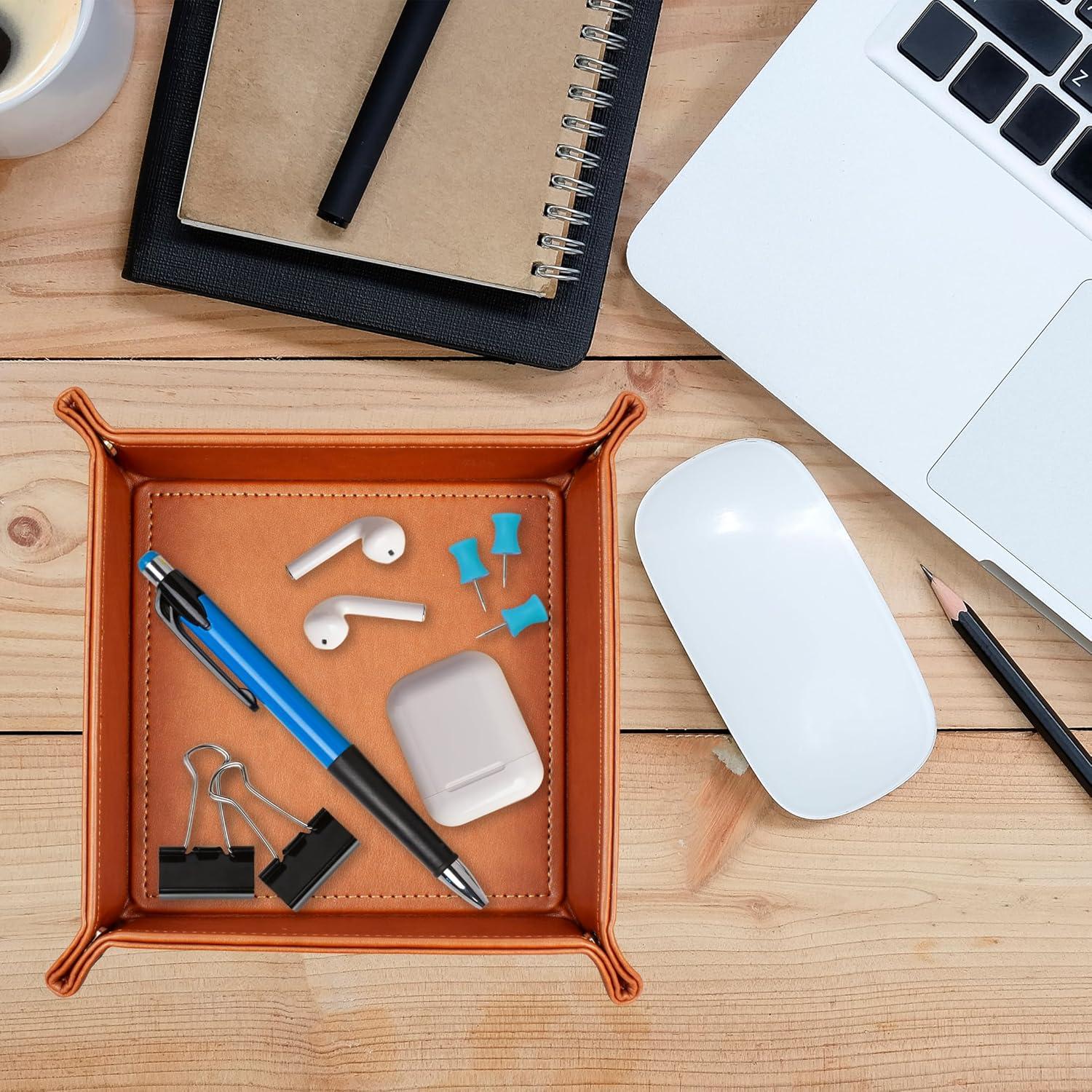 Bandeja de Valet de Cuero Vegano Eurow Marrón Plegable 18.65cm