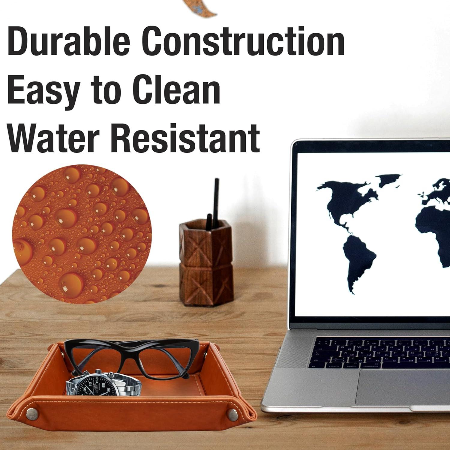 Bandeja de Valet de Cuero Vegano Eurow Marrón Plegable 18.65cm