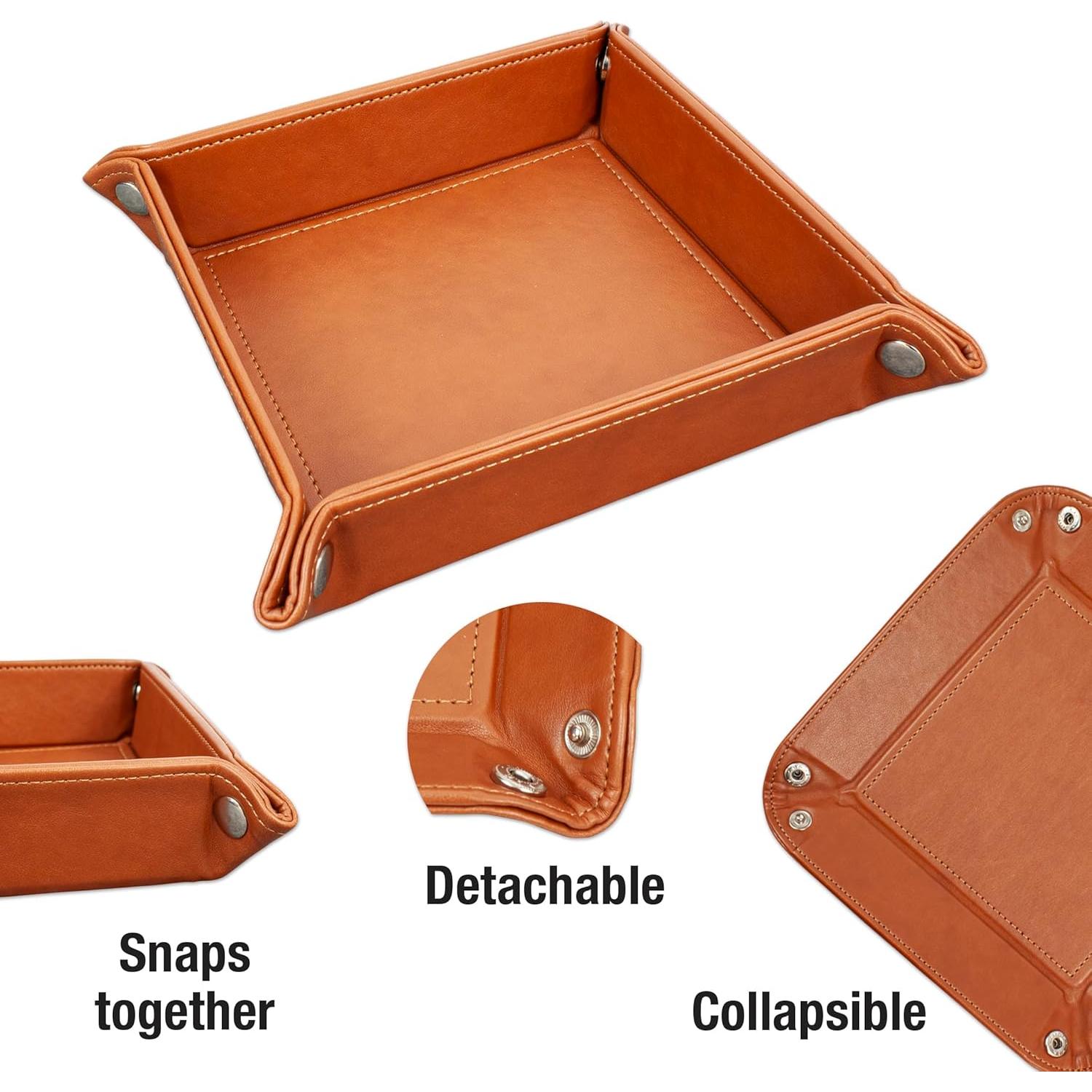 Bandeja de Valet de Cuero Vegano Eurow Marrón Plegable 18.65cm