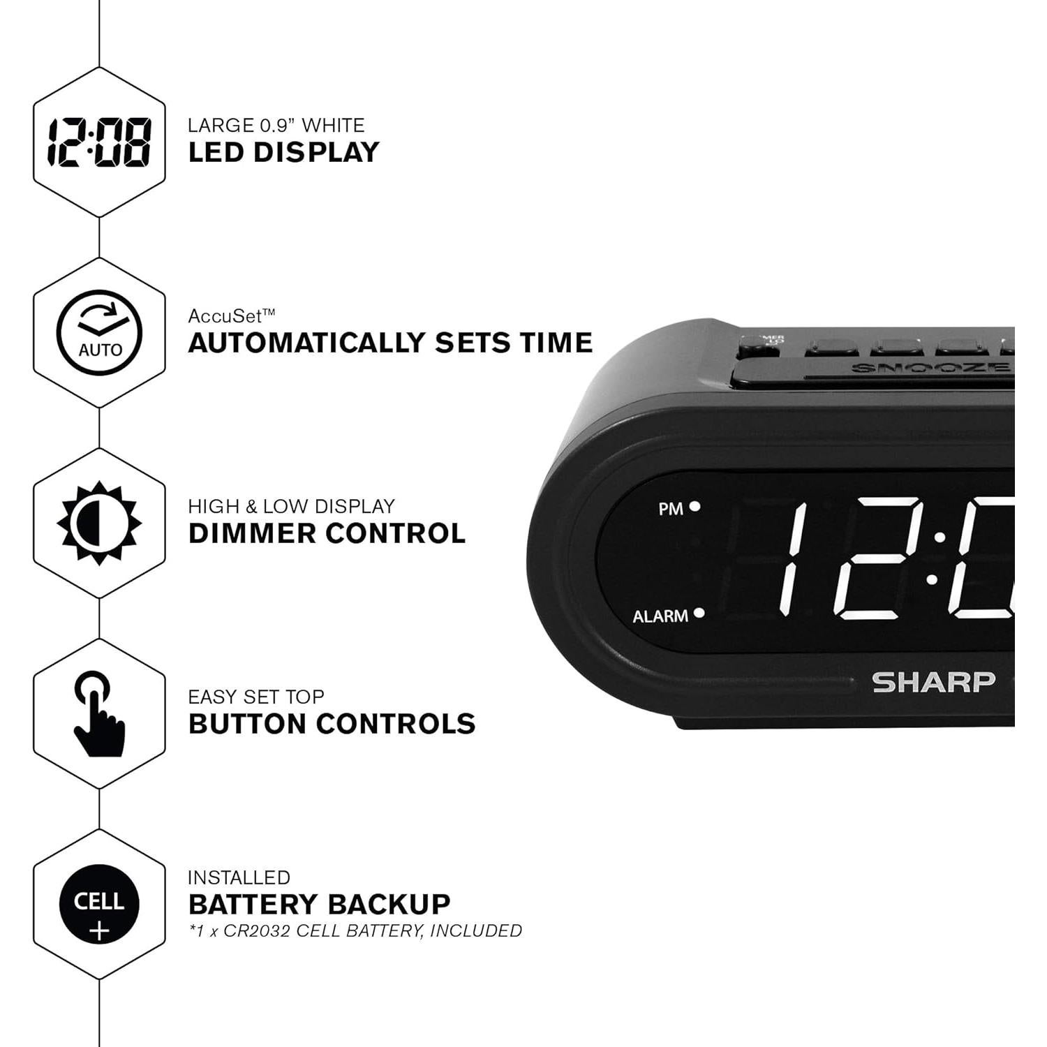 Reloj Despertador Digital SHARP AccuSet Negro 0.29 kg