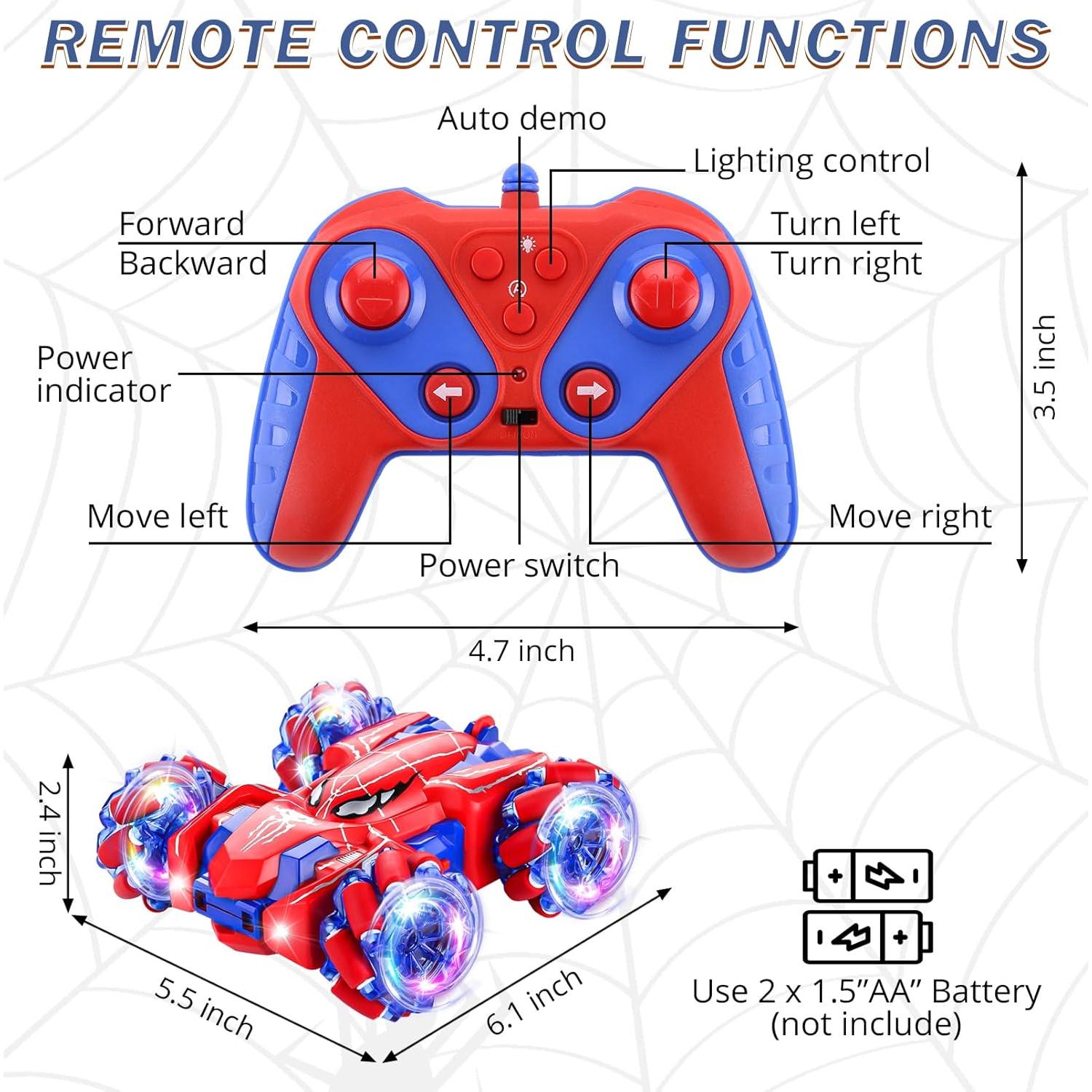 Coche RC Spider 4WD Rojo 360° Acrobacias LED