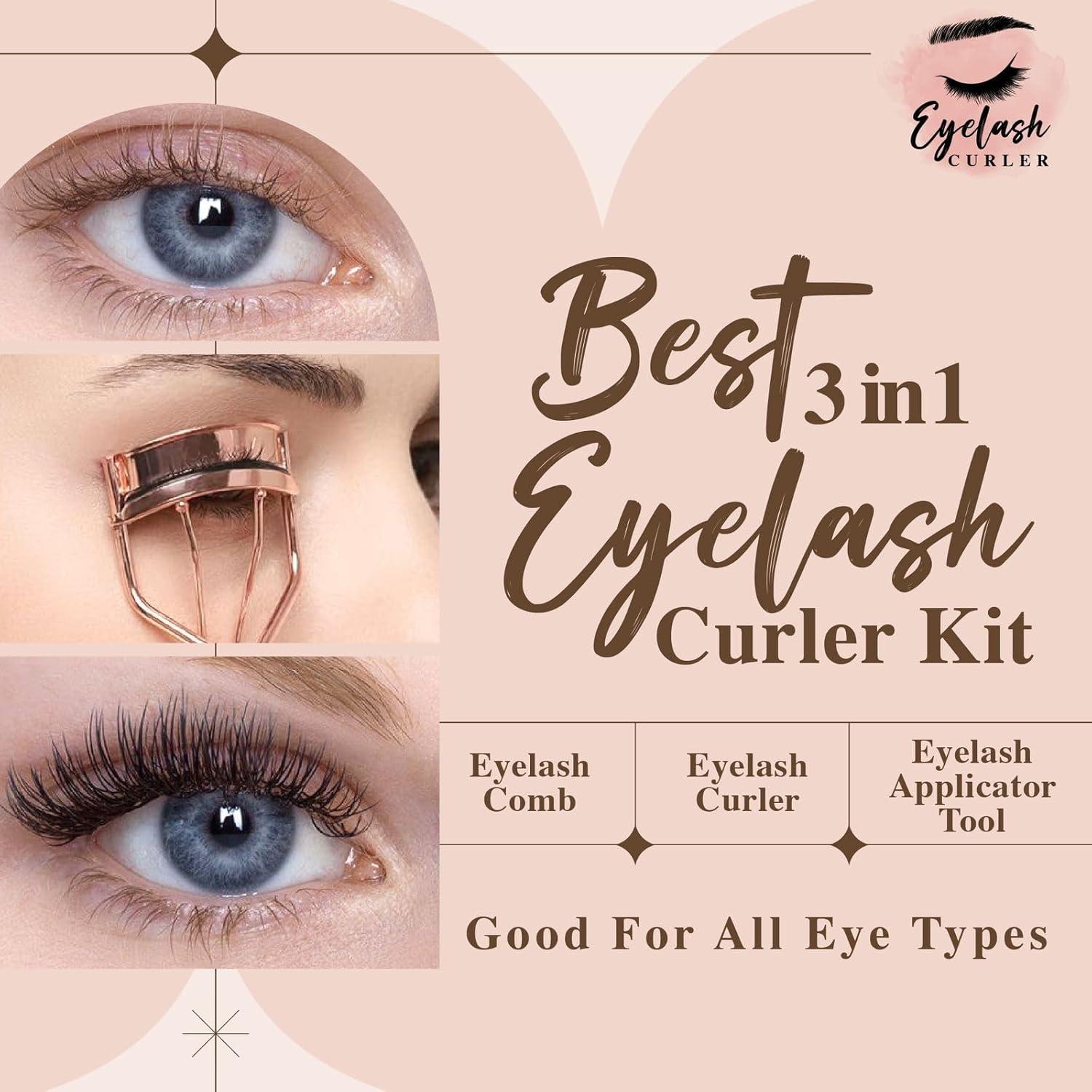 Rizador de Pestañas Genérico Rosa Dorado con Peine y Almohadillas