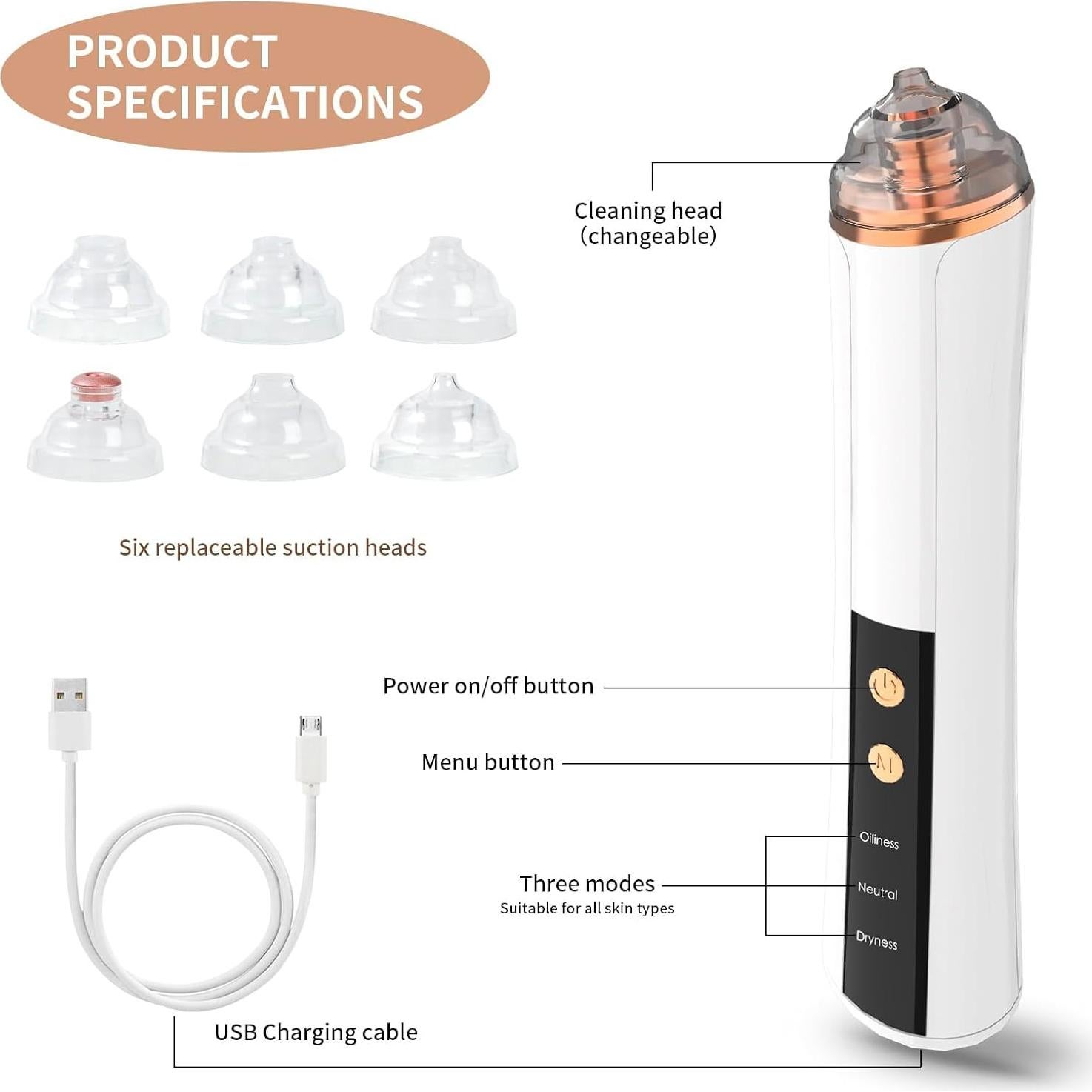 Aspiradora de Poros YUZYBH Limpiador Facial USB 3 Niveles