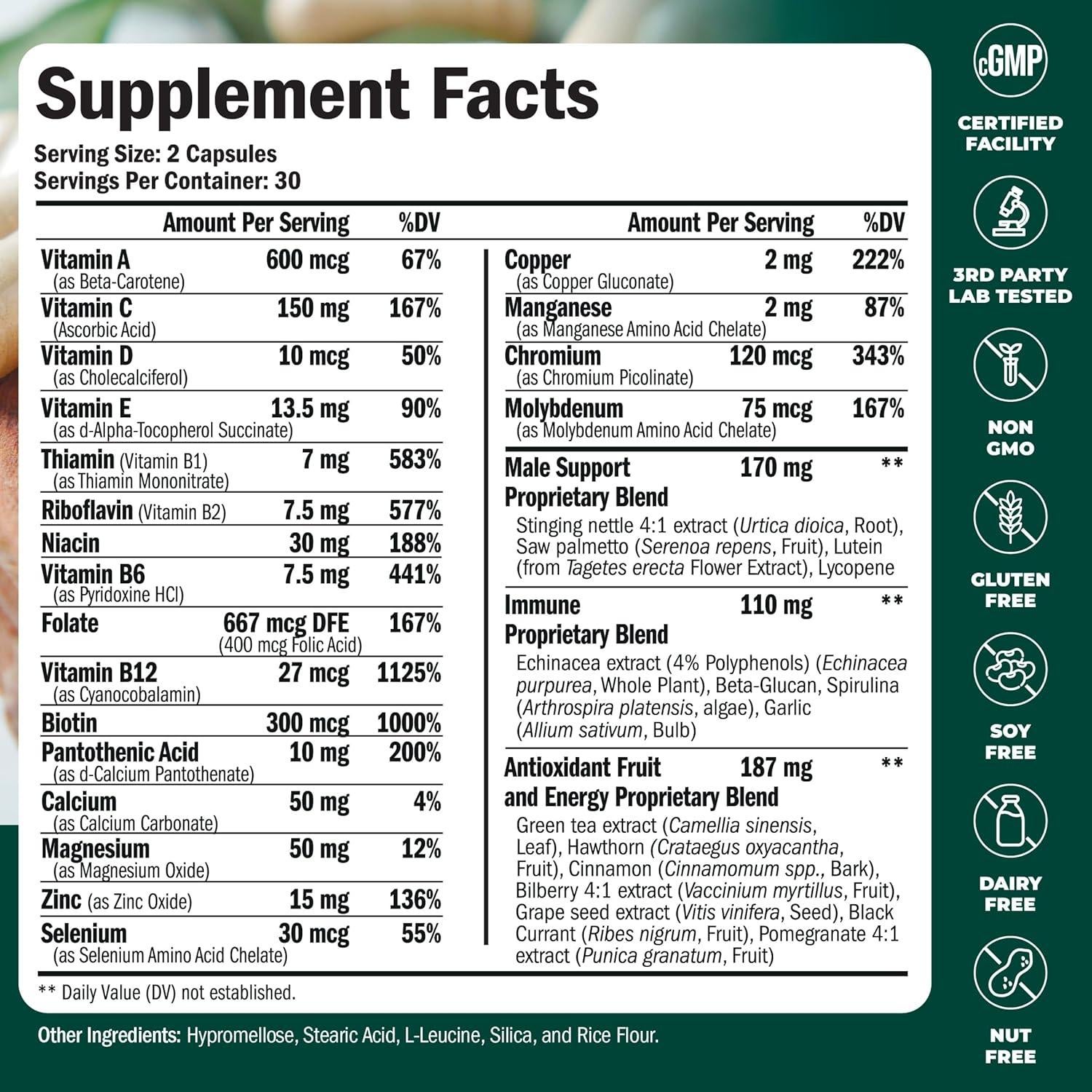 Multivitamina para Hombres Vimerson Health 60 Cápsulas Energía y Enfoque