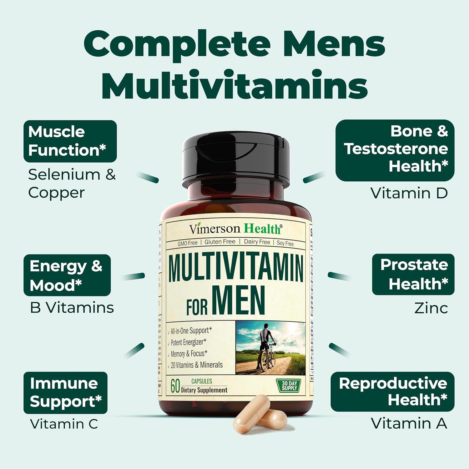 Multivitamina para Hombres Vimerson Health 60 Cápsulas Energía y Enfoque