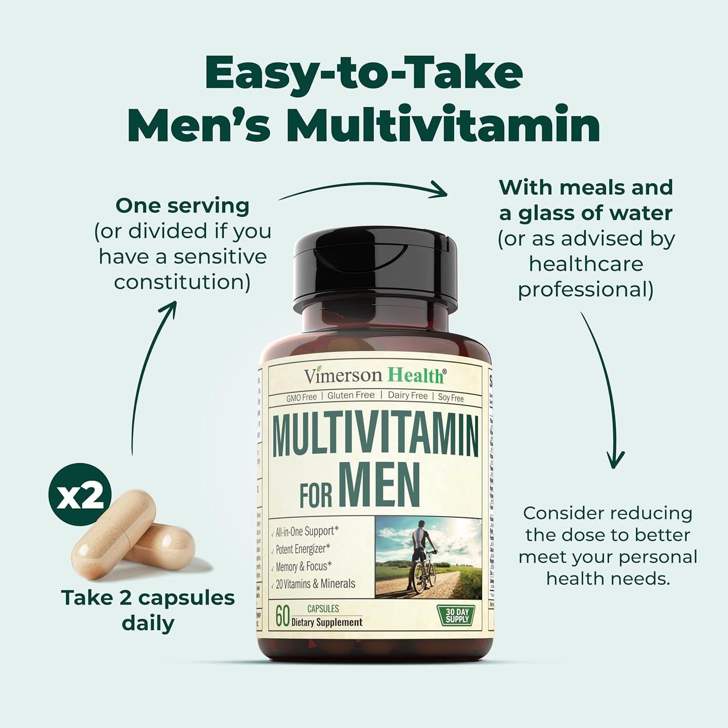 Multivitamina para Hombres Vimerson Health 60 Cápsulas Energía y Enfoque