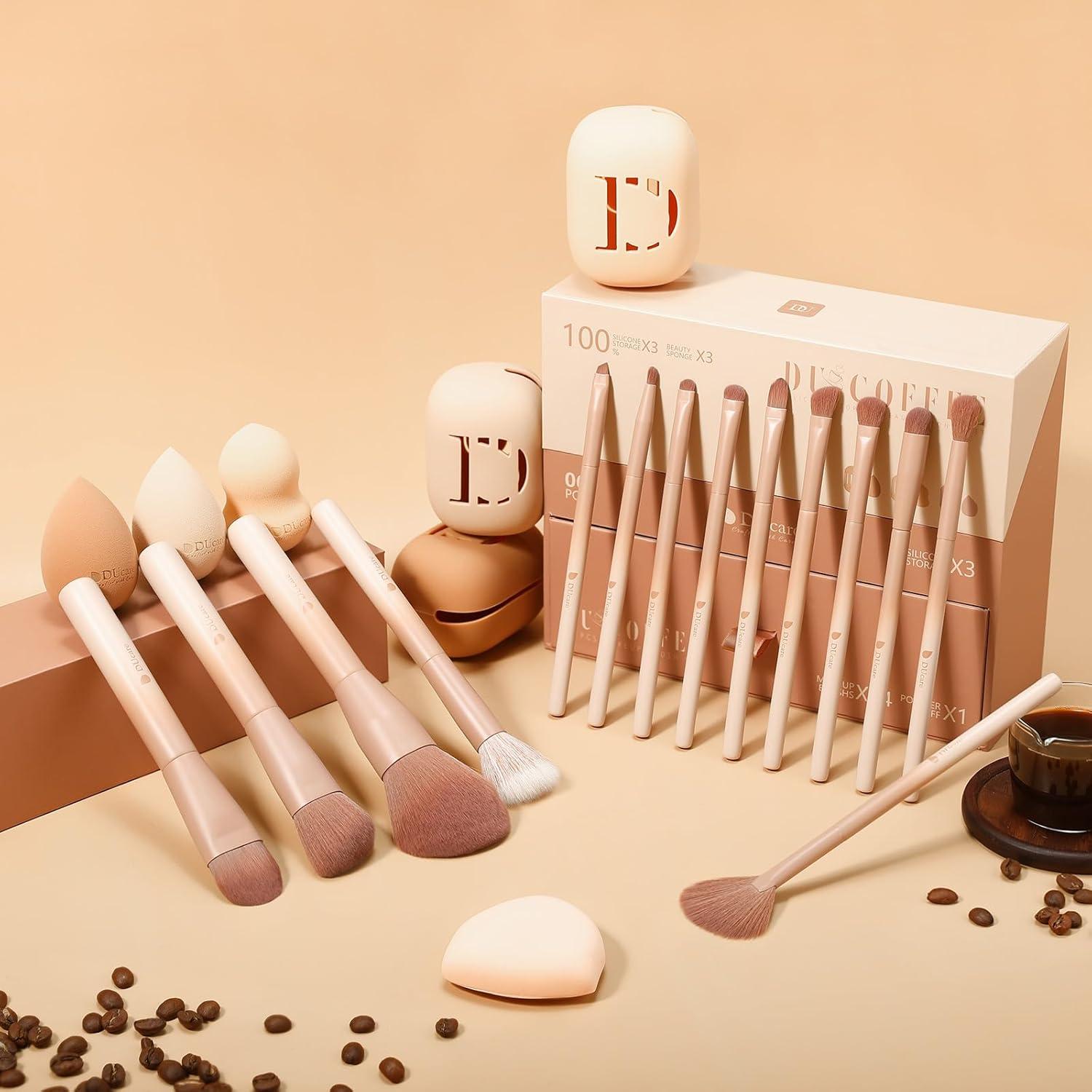 Set de Pinceles de Maquillaje DUcare 14 Piezas con Esponjas