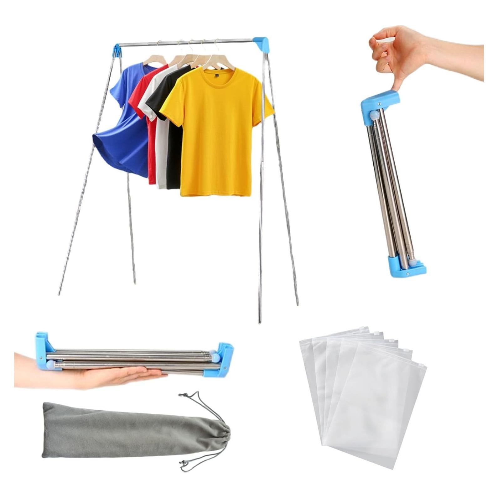 Soporte de Ropa de Viaje Lmaray Plegable Ajustable 135 cm