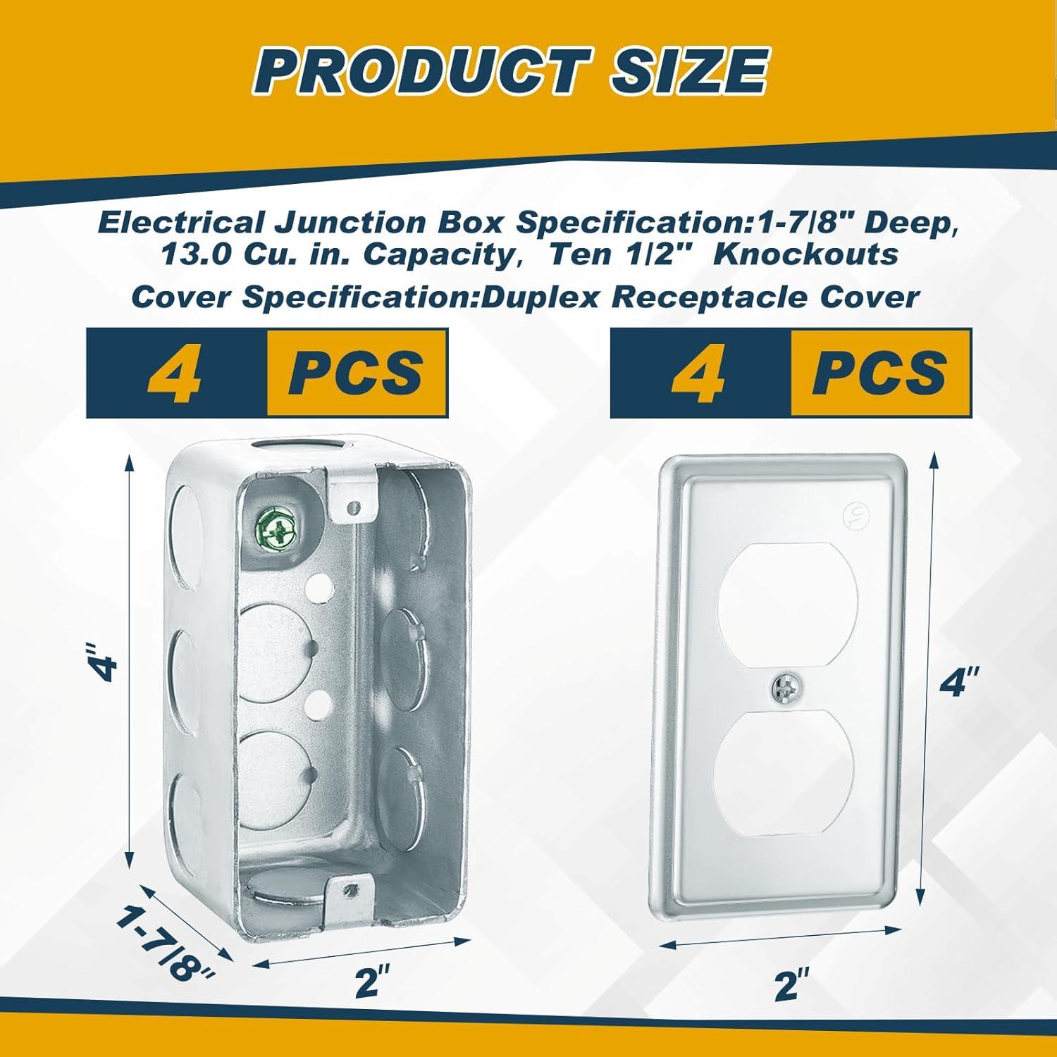 4 Cajas de Conexiones Eléctricas Duplex Copkim 10.16x5.08cm