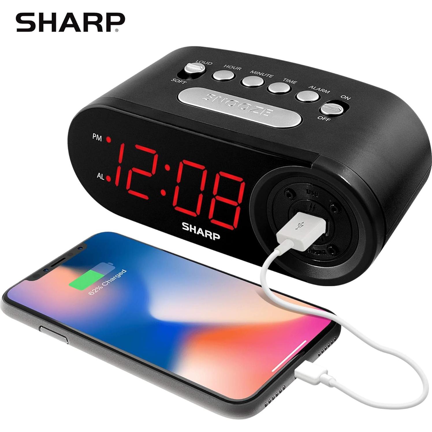 Reloj Despertador Digital SHARP con Carga USB Rápida