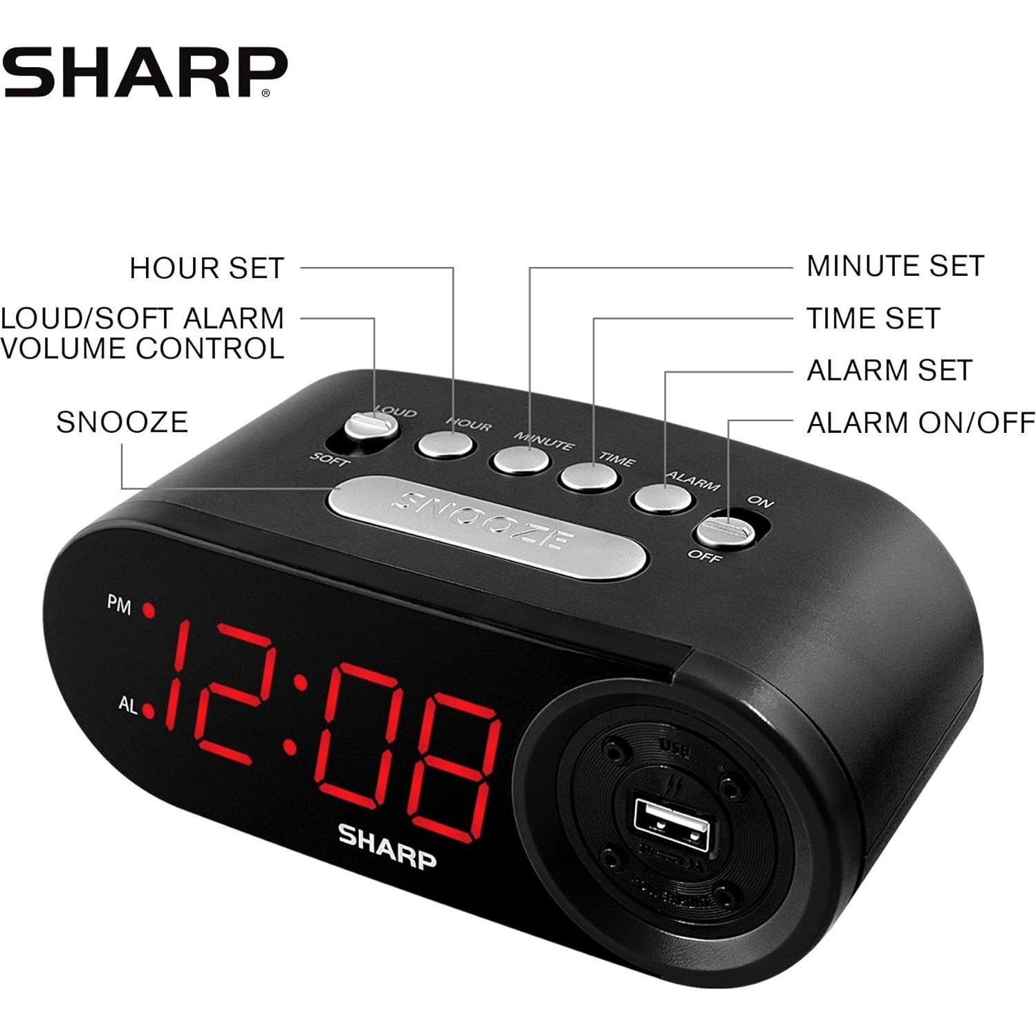 Reloj Despertador Digital SHARP con Carga USB Rápida