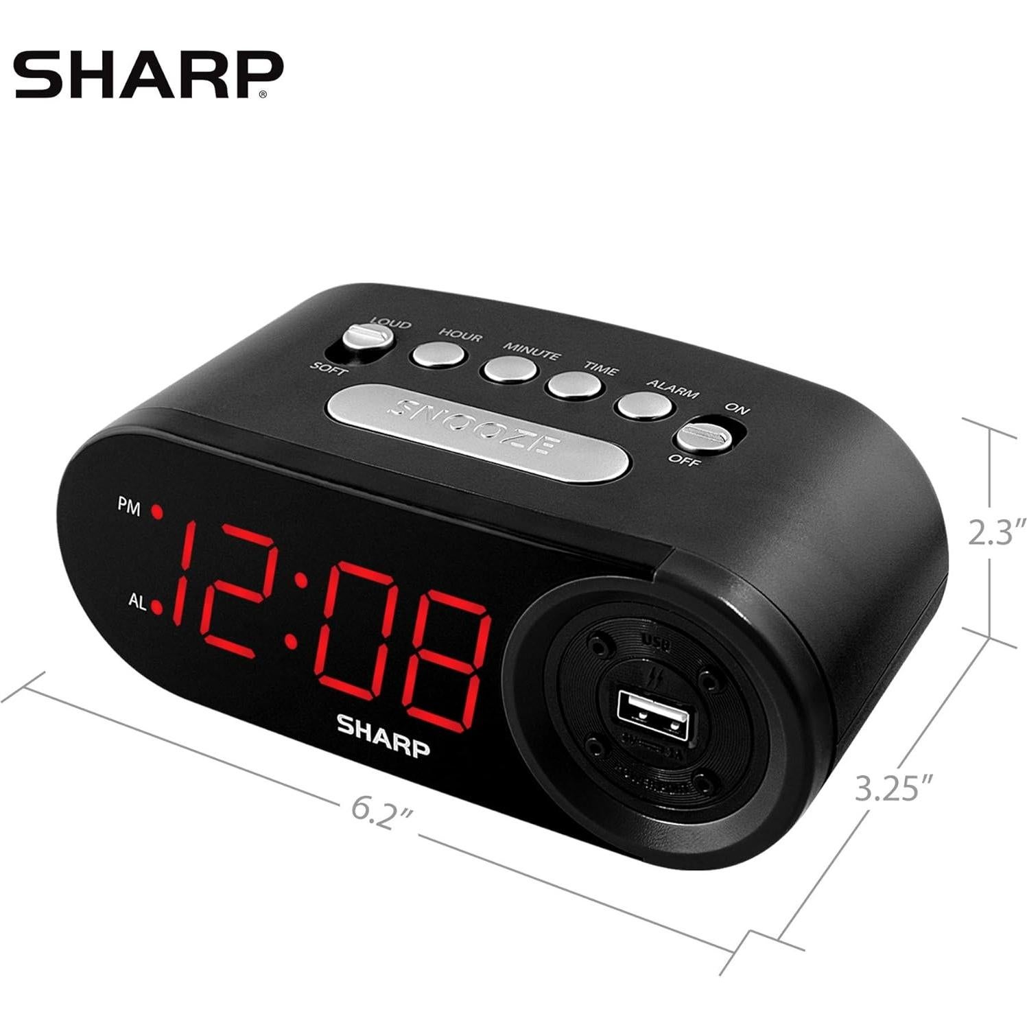 Reloj Despertador Digital SHARP con Carga USB Rápida