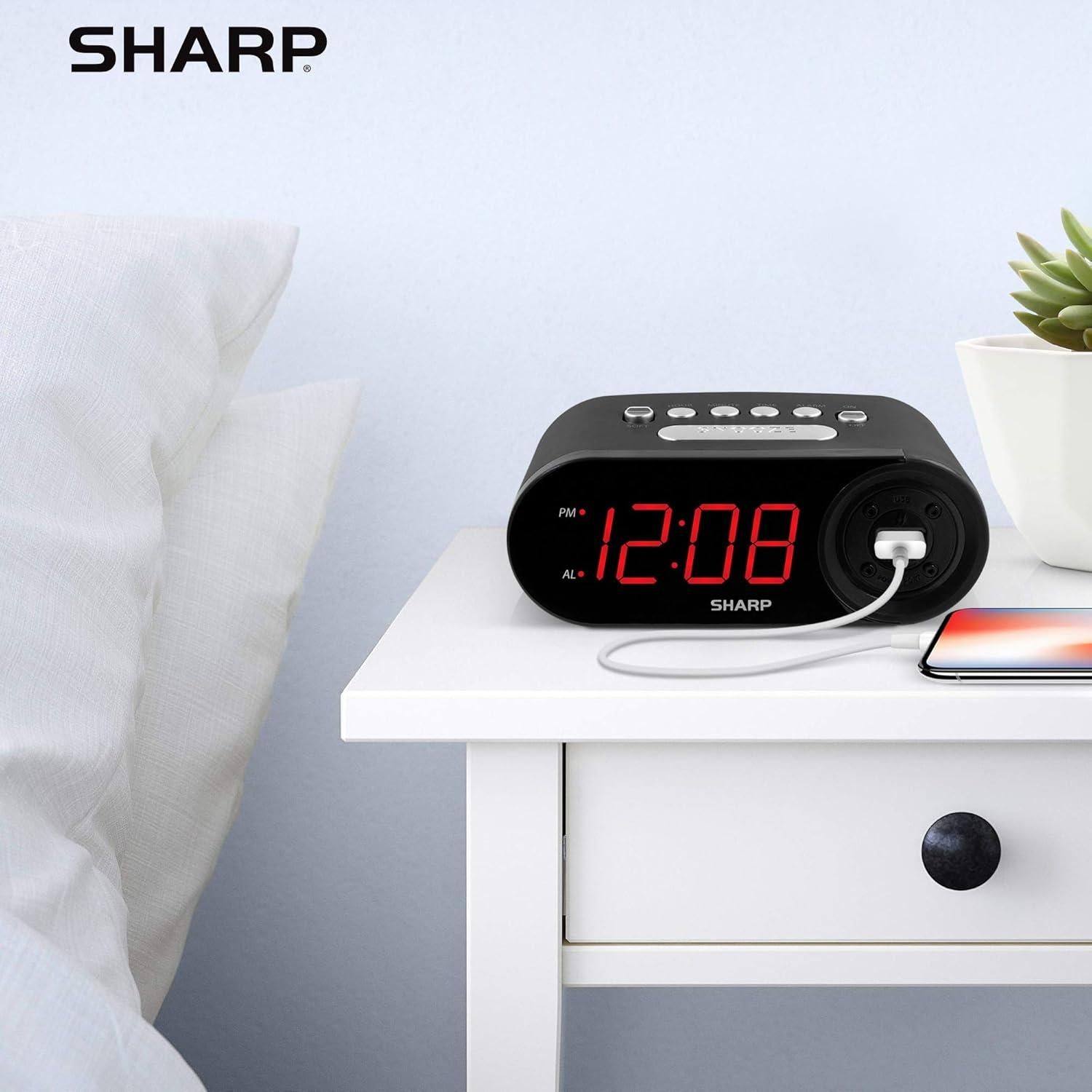 Reloj Despertador Digital SHARP con Carga USB Rápida