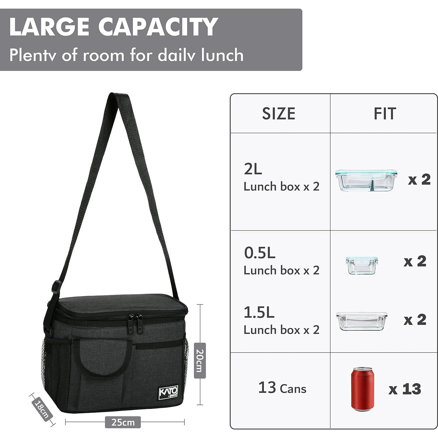 Bolsa de Almuerzo Aislada Tirrinia Negra 7.8L para Adultos