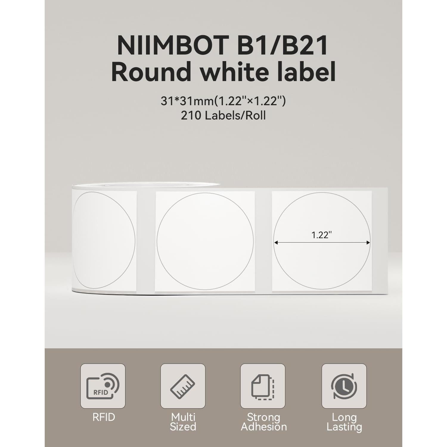Cinta de Etiquetas NIIMBOT B21 31x31 mm 210 Etiquetas x 2 Rollos