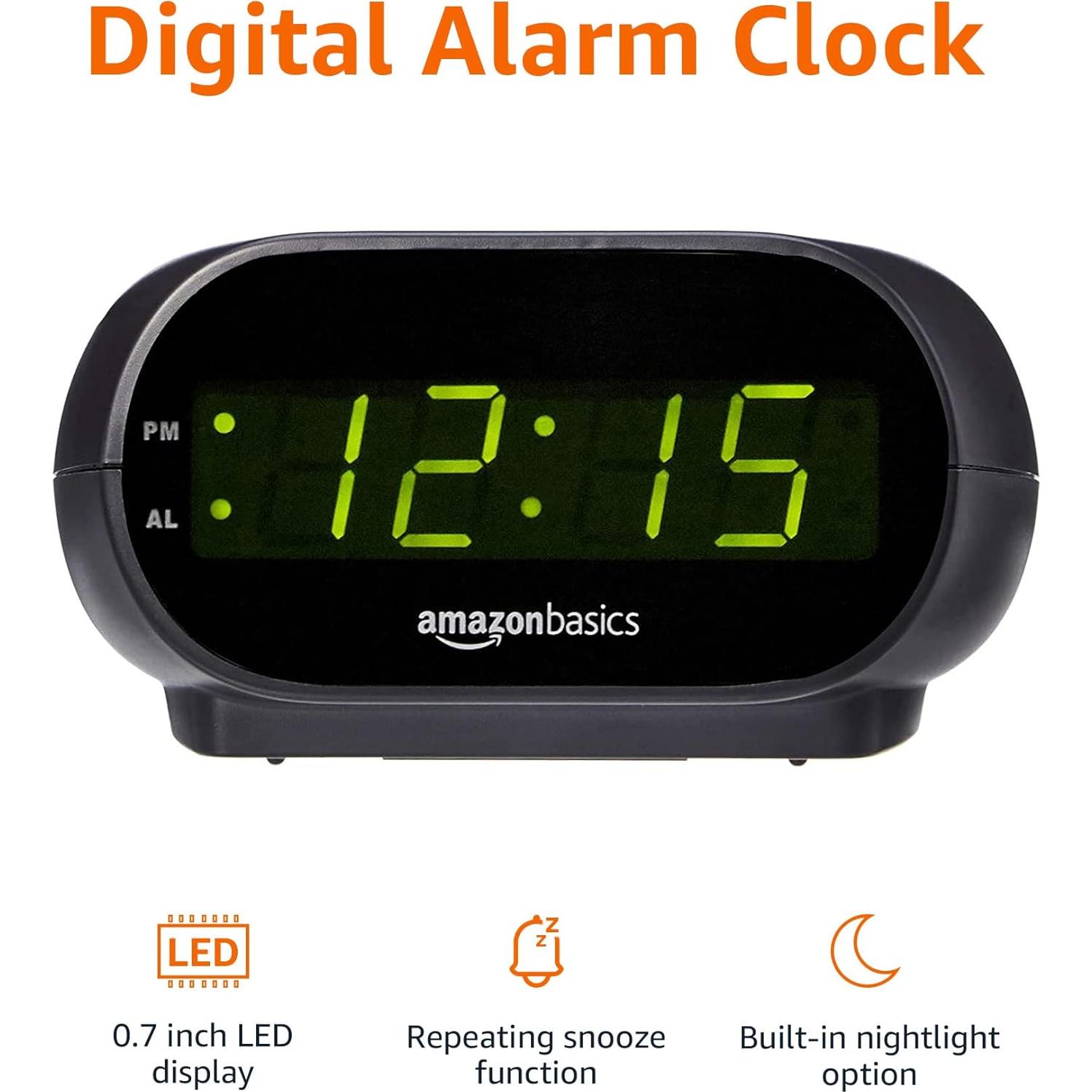 Reloj Despertador Digital Amazon Basics Ovalado Negro 11.4x8.9cm