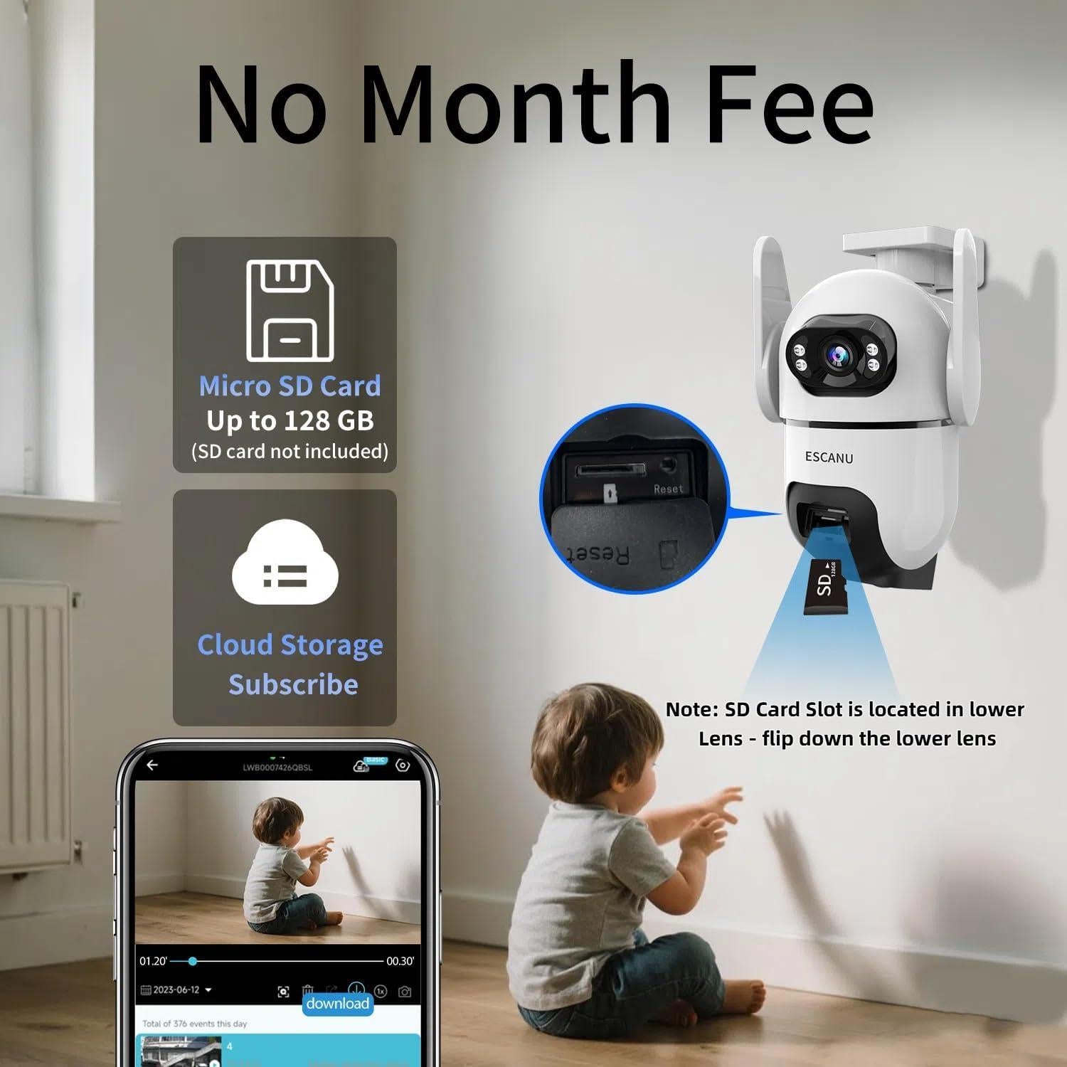 Cámara de Seguridad Inalámbrica ESCANU QG8 Doble Lente 2K