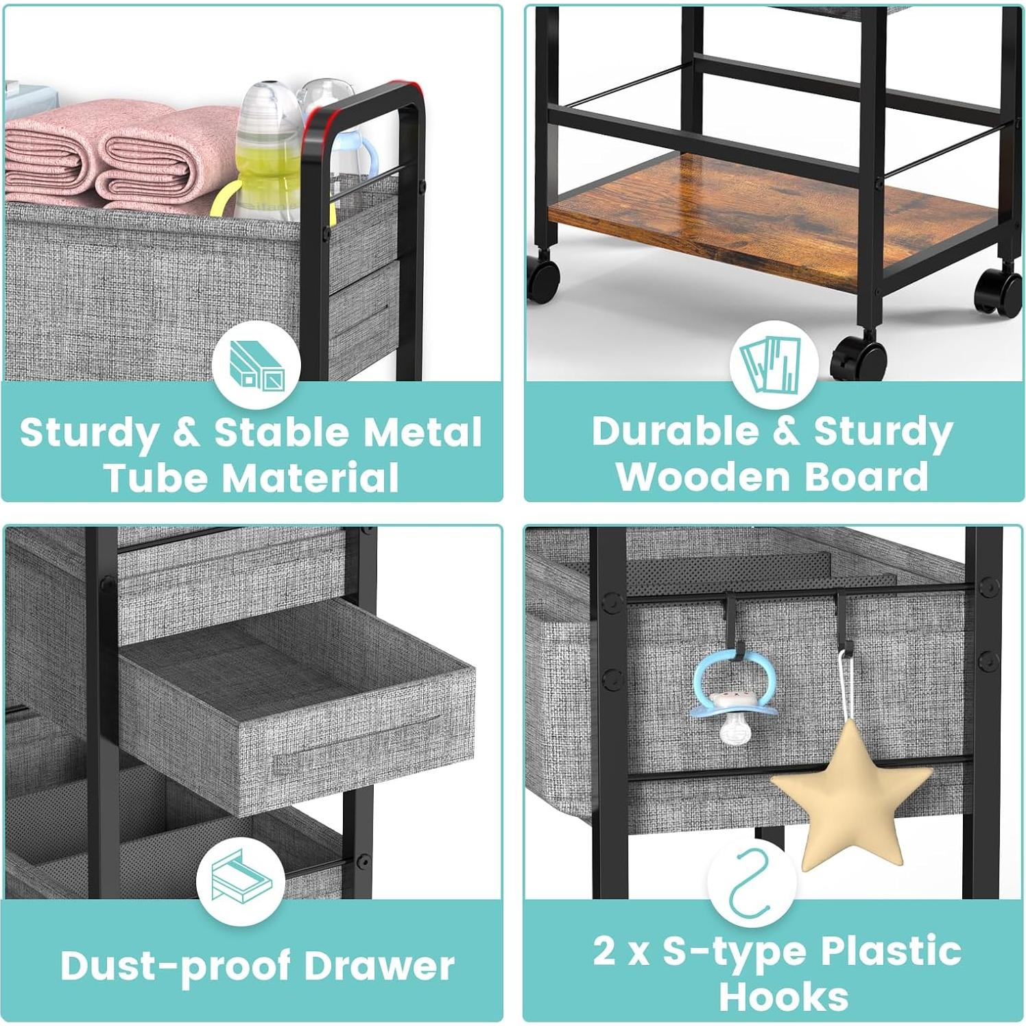 Carro Organizador de Pañales LIDTOP 4 Niveles Negro