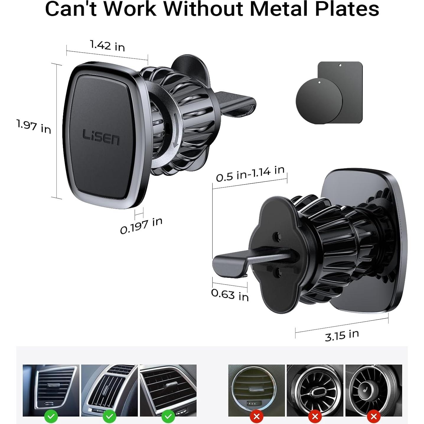 Soporte Magnético para Teléfono en Auto LISEN 2 Pack - Negro