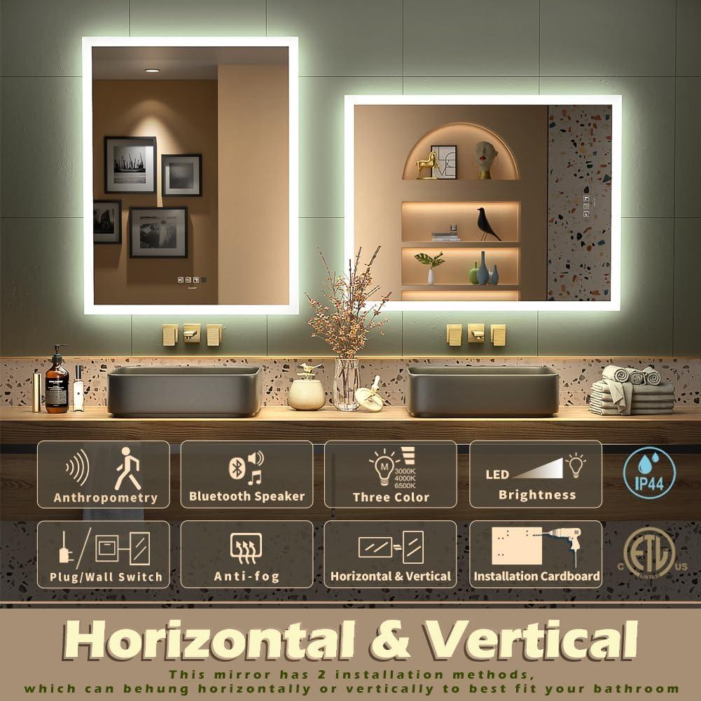 Espejo de Baño LED GANPE 50.8x71.1cm con Altavoz Bluetooth