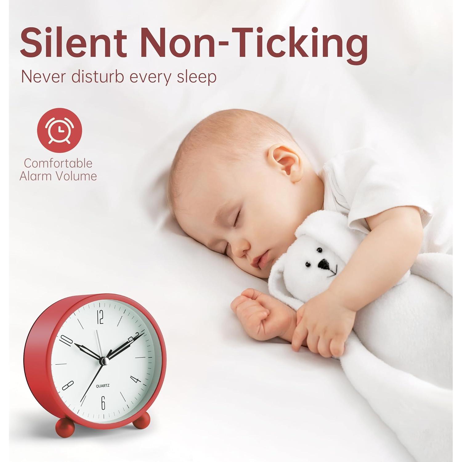 Reloj de Alarma JALL Vintage Rojo 10 cm Silencioso