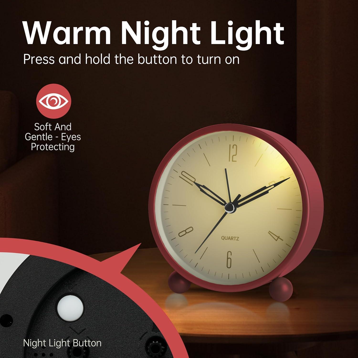 Reloj de Alarma JALL Vintage Rojo 10 cm Silencioso