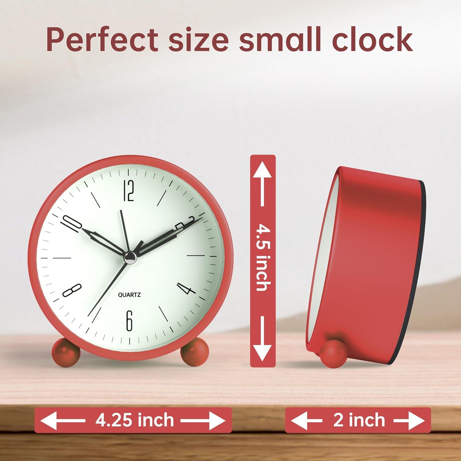 Reloj de Alarma JALL Vintage Rojo 10 cm Silencioso