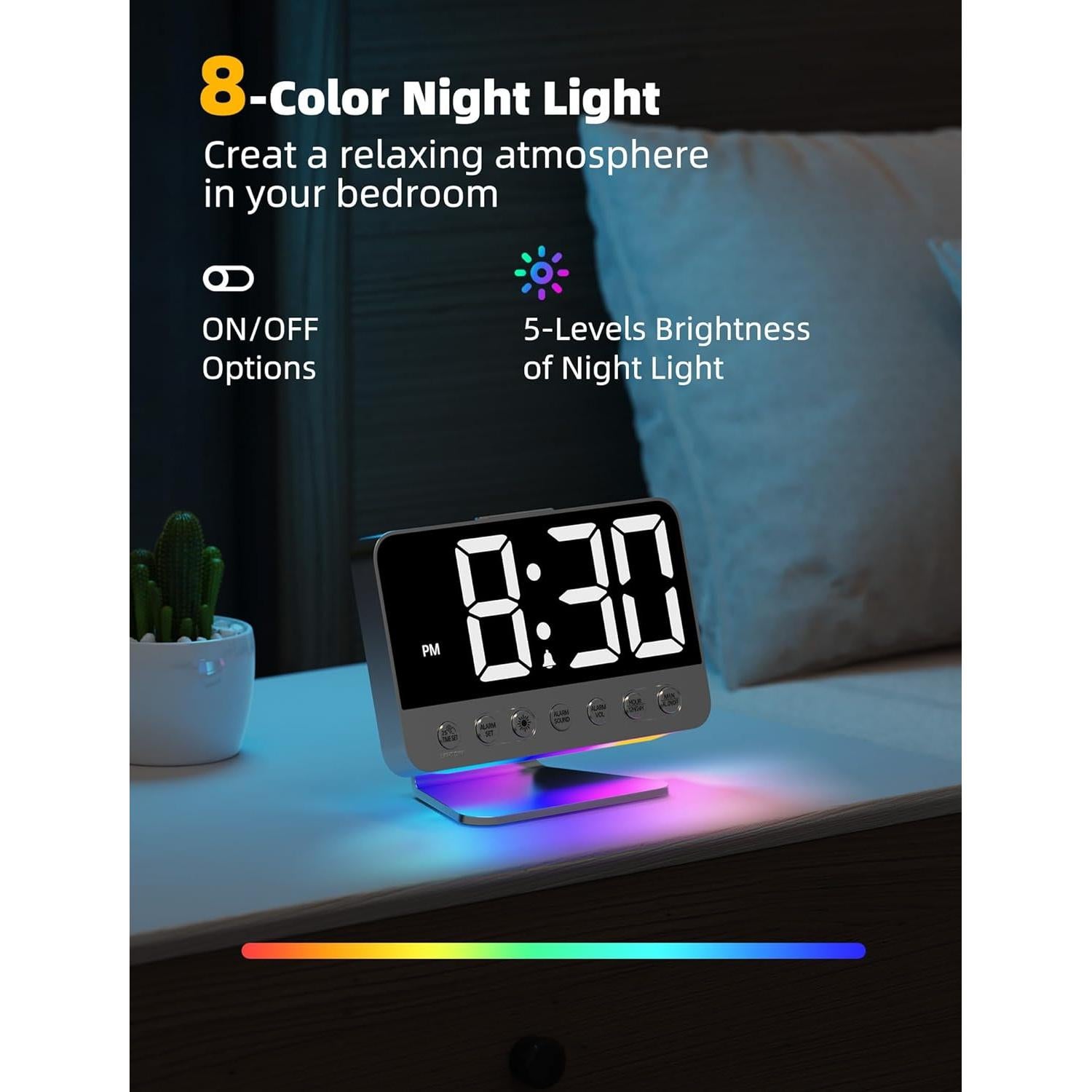 Reloj de Alarma Digital Odokee Plata con Luz Nocturna