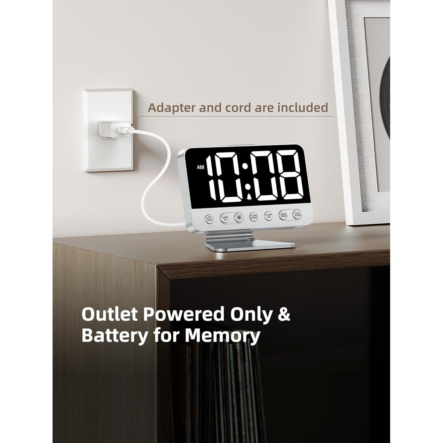 Reloj de Alarma Digital Odokee Plata con Luz Nocturna