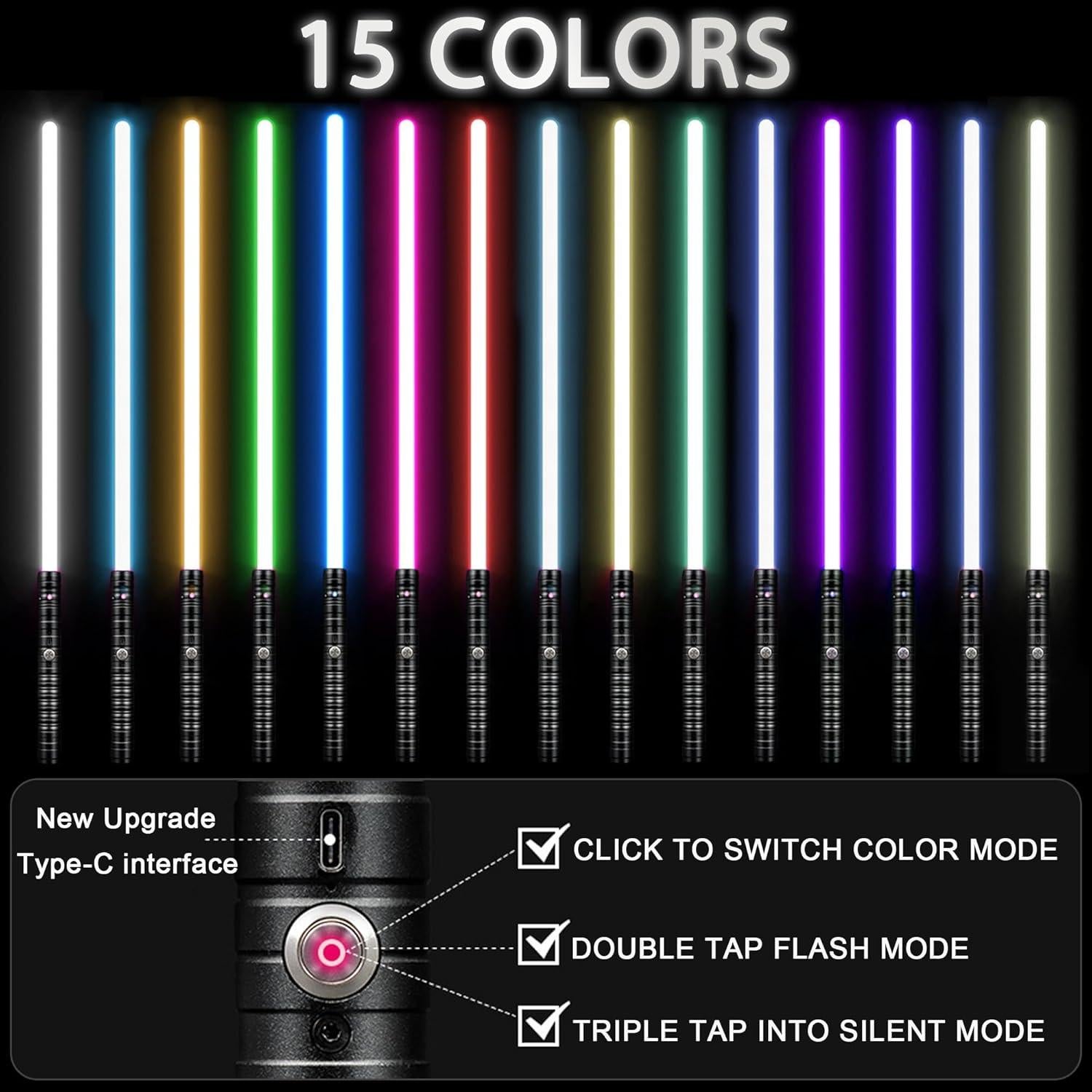 Sable de luz 2 en 1 U & I Direct 15 colores RGB recargable