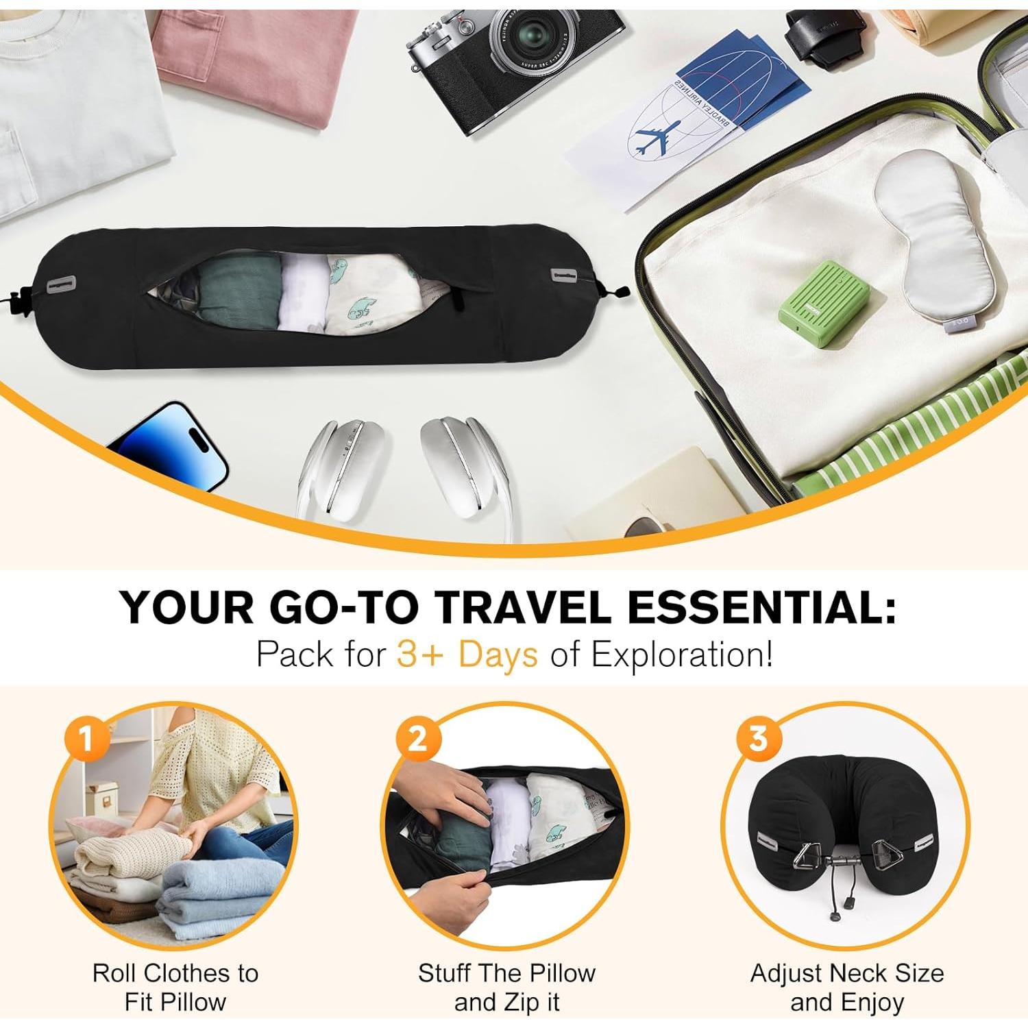 Almohada de Viaje Rellenable DreamShore - Terciopelo Negro