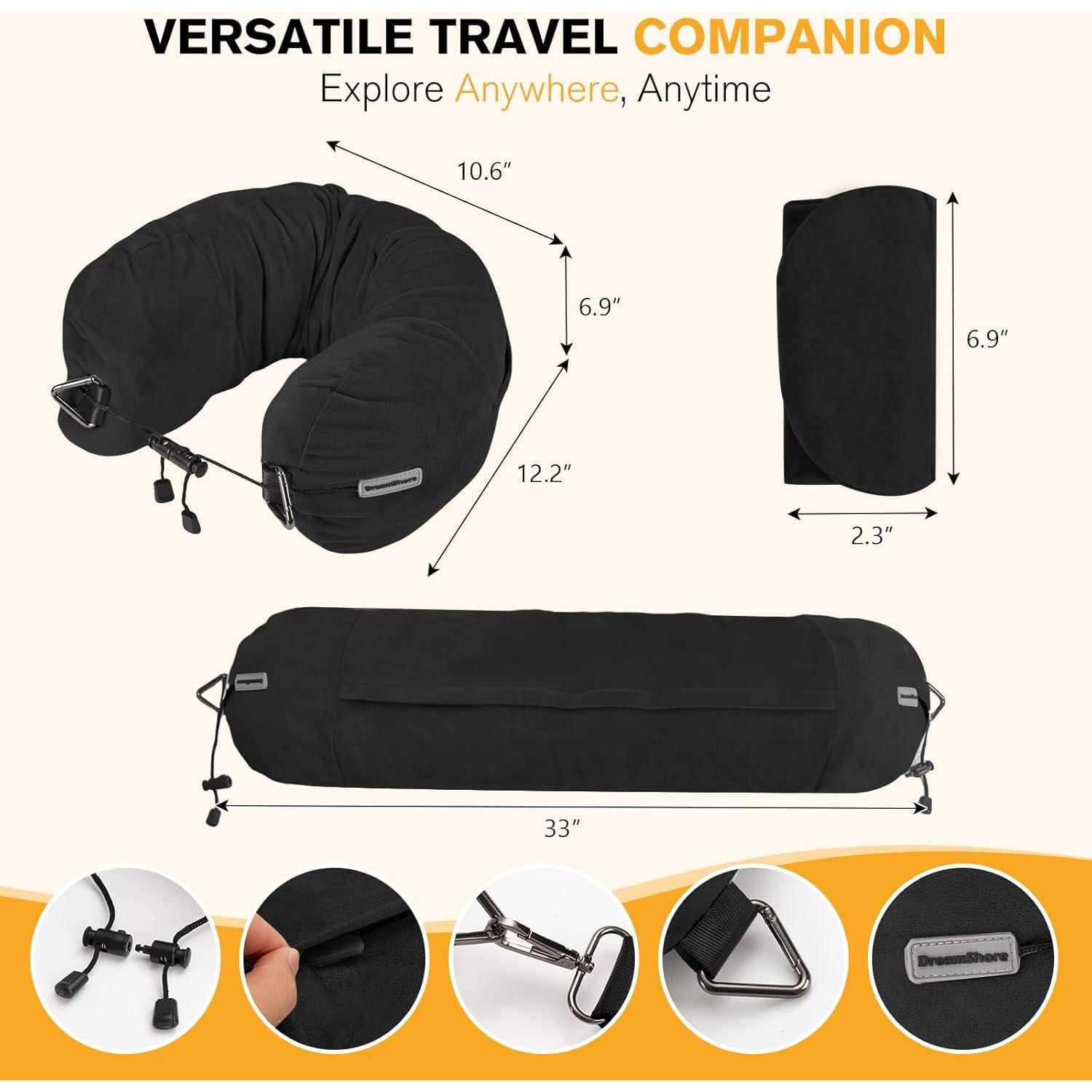 Almohada de Viaje Rellenable DreamShore - Terciopelo Negro