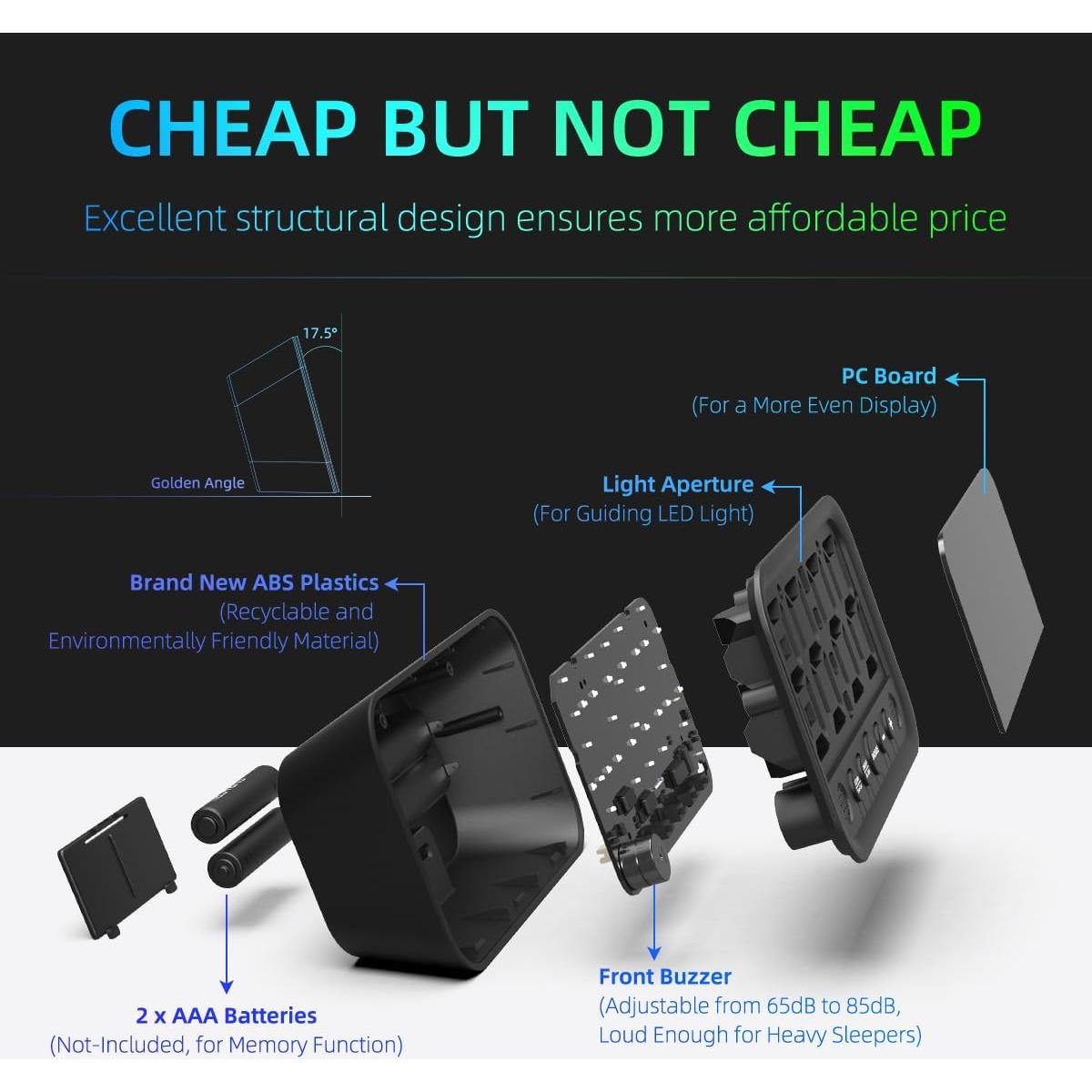 Reloj Digital LED XUANZIT Verde con Alarma y Brillo Ajustable