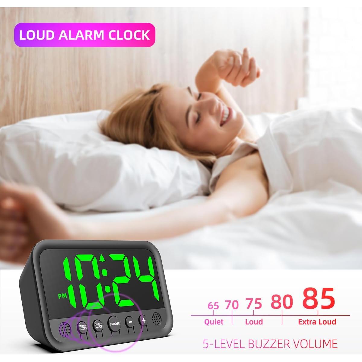 Reloj Digital LED XUANZIT Verde con Alarma y Brillo Ajustable
