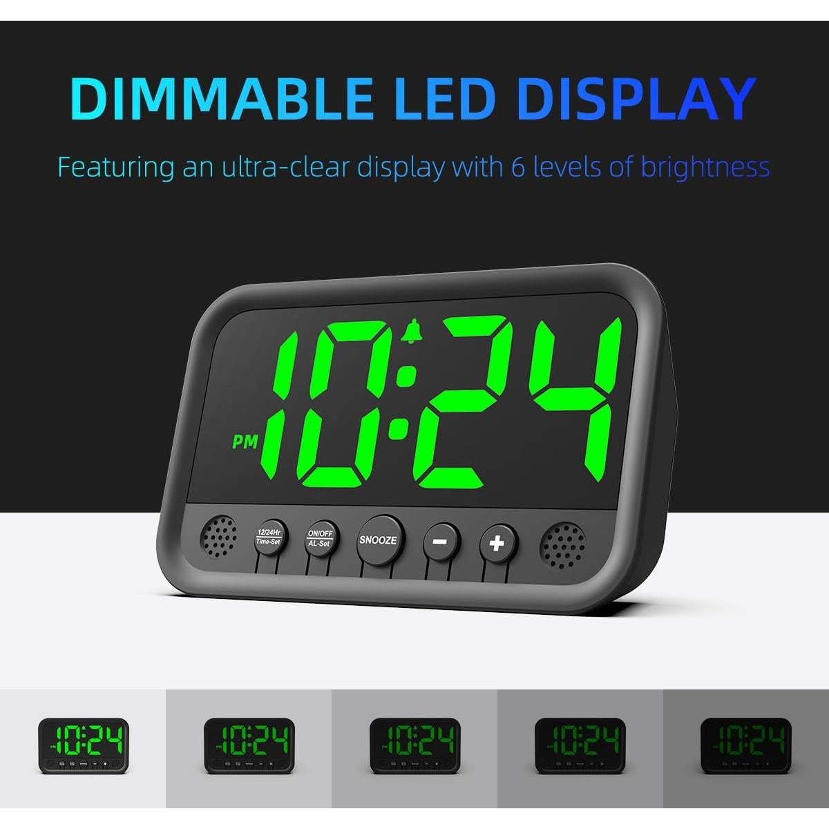 Reloj Digital LED XUANZIT Verde con Alarma y Brillo Ajustable