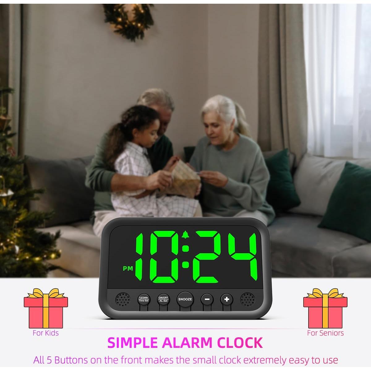 Reloj Digital LED XUANZIT Verde con Alarma y Brillo Ajustable