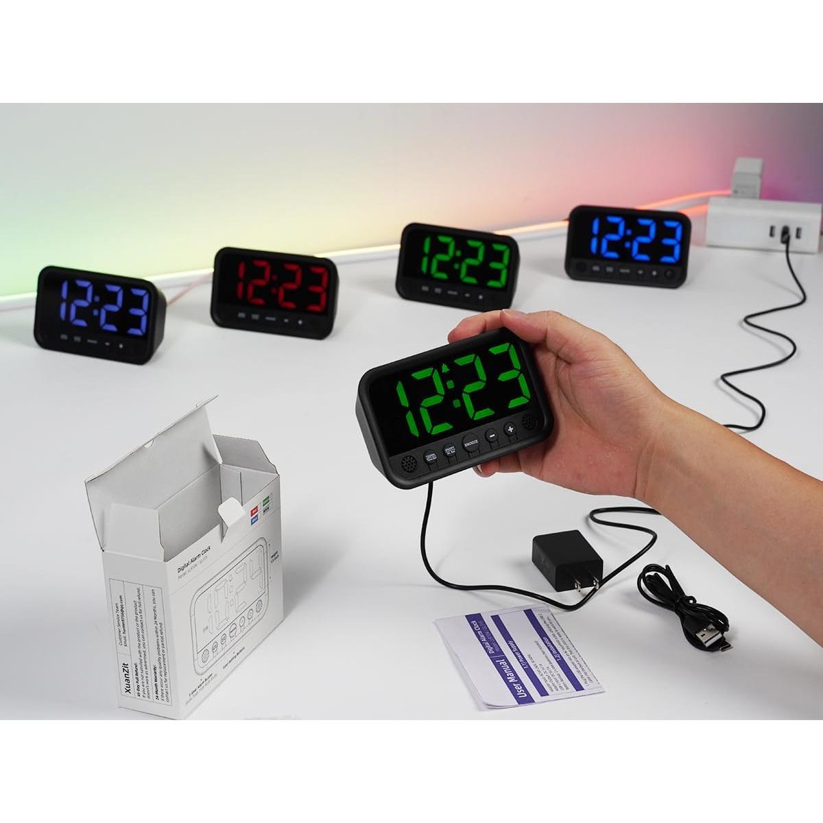 Reloj Digital LED XUANZIT Verde con Alarma y Brillo Ajustable