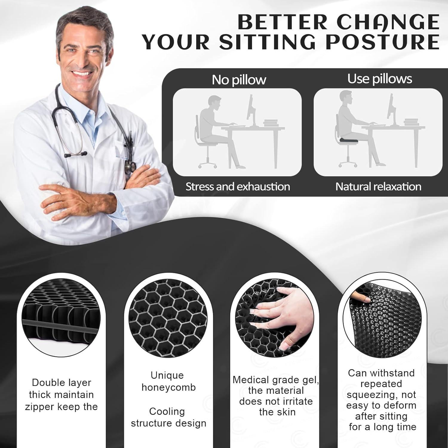 Cojín de Gel Cooushing para Asiento Rectangular 43x36 cm