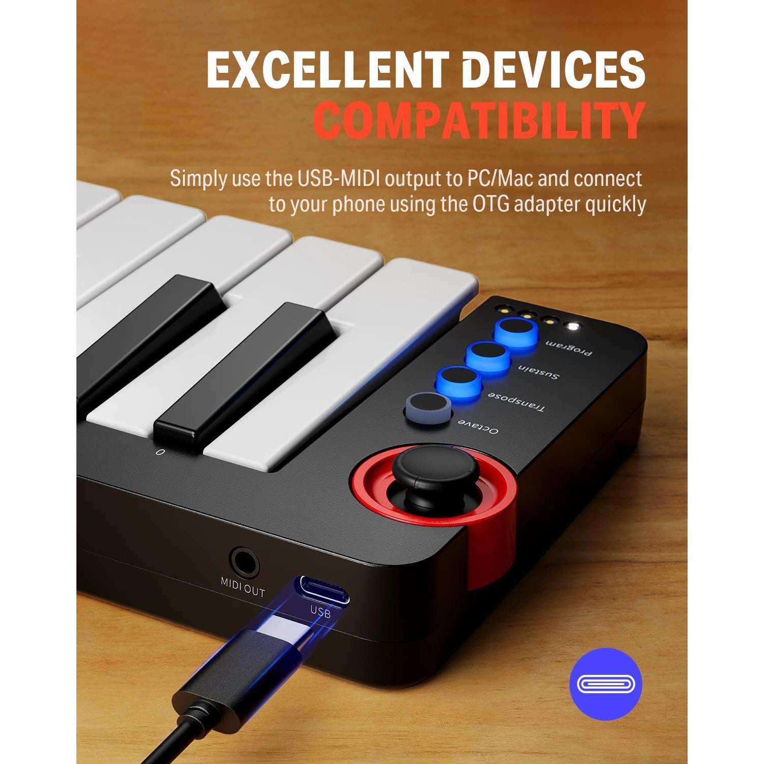 Teclado MIDI Donner N-25 25 Teclas Sensibles USB
