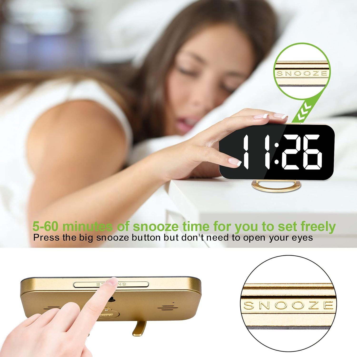 Reloj Despertador Digital SZELAM Oro con Espejo y USB