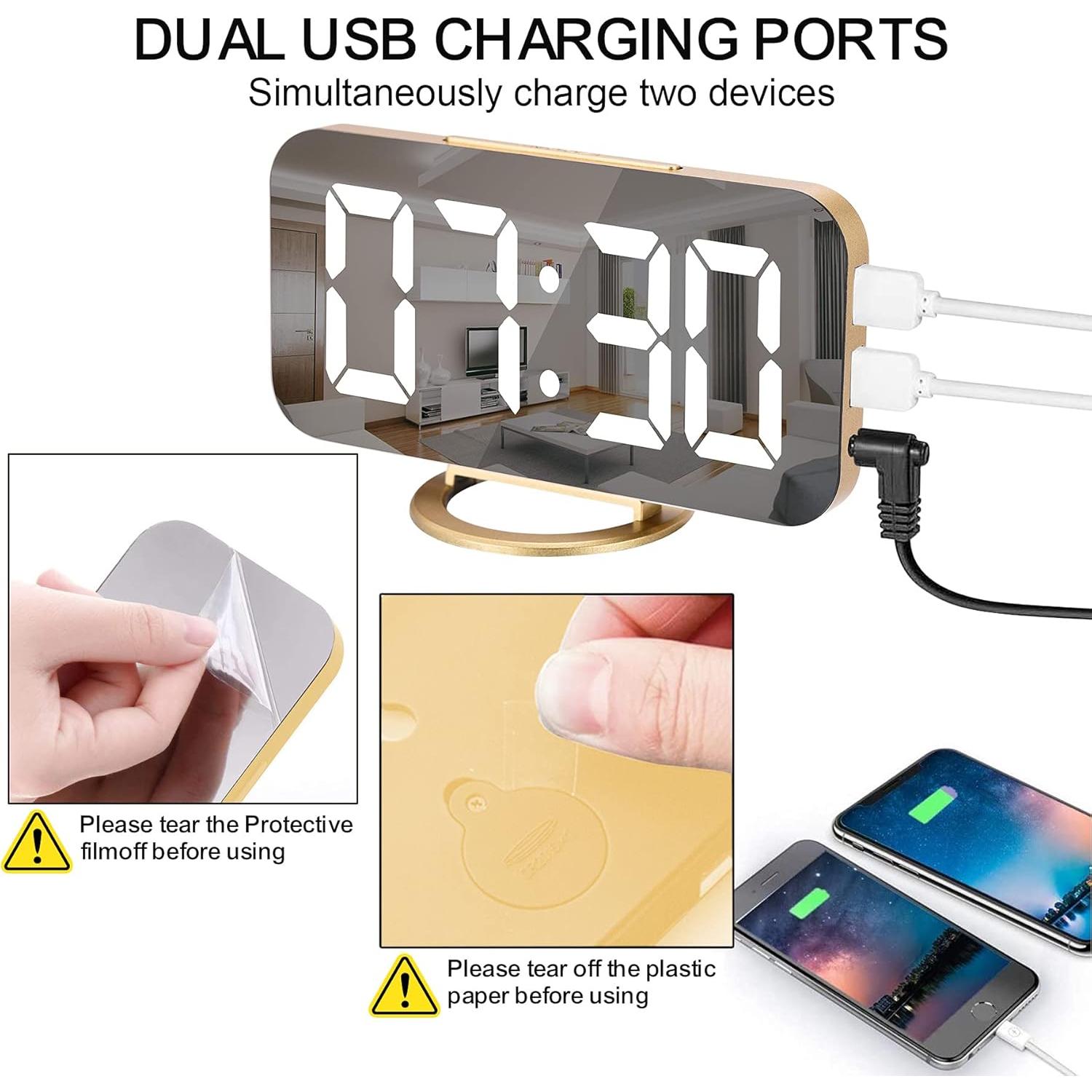 Reloj Despertador Digital SZELAM Oro con Espejo y USB