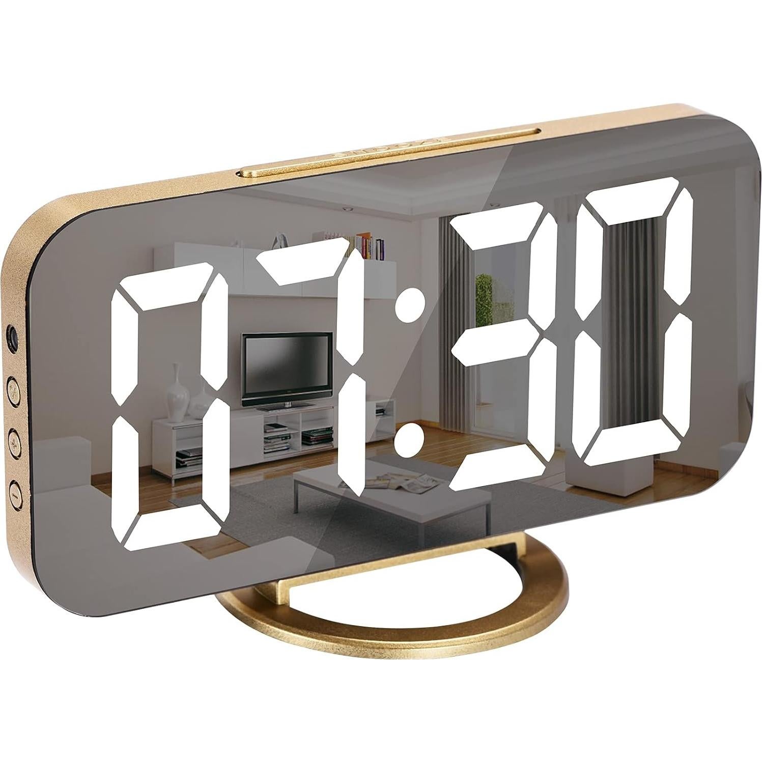Reloj Despertador Digital SZELAM Oro con Espejo y USB