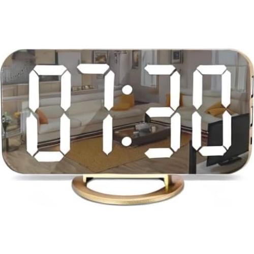 Reloj Despertador Digital SZELAM Oro con Espejo y USB